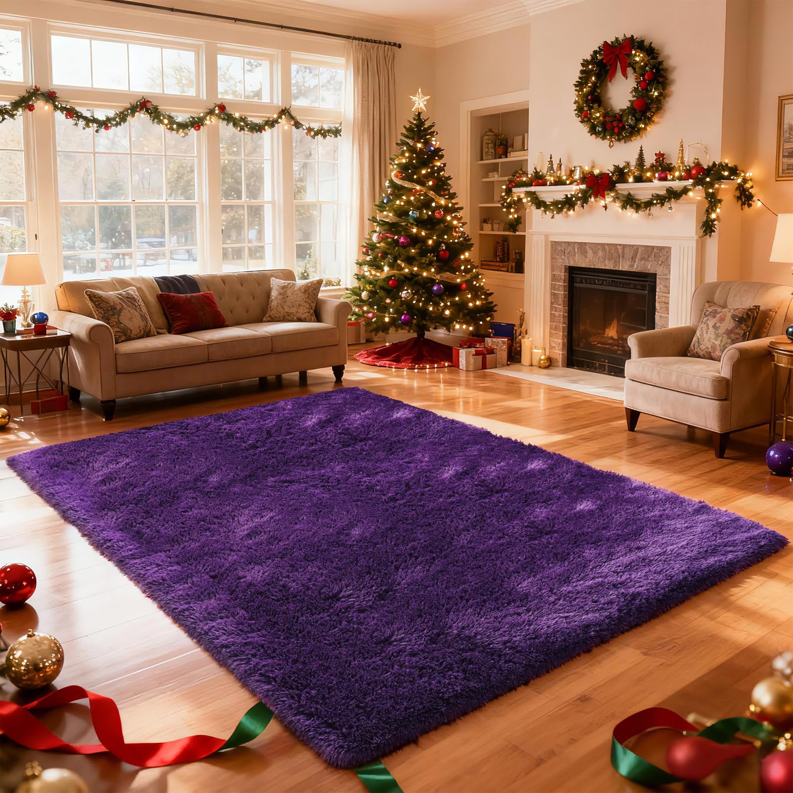 Shag Area Rugs for Bedroom Living Room,8X10 Ultra Soft Fluffy Area Rugs for Dorm, Indoor Carpet Nursery Rugs for Kids Girls Room Home Decor,Tie-Dye Grey
