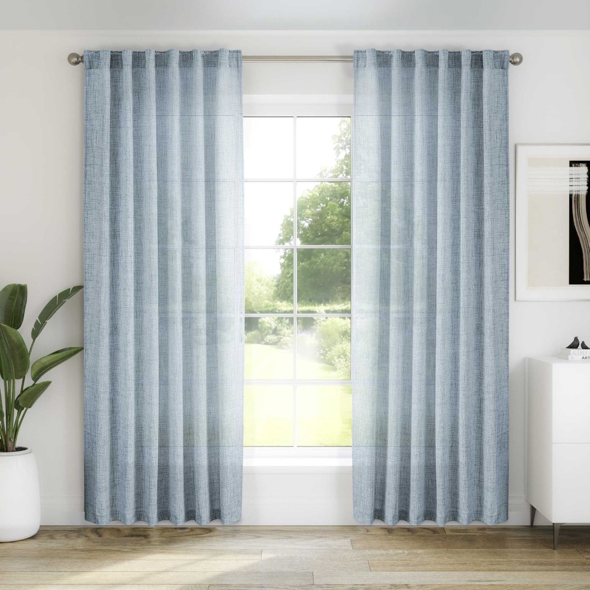 Natural Linen Back Tab Curtains 92 inch Long 2 Panels Set for Living Room Semi Sheer Light Filtering Window Drape Neutral Country Farmhouse Boho Curtains for Bedroom Cream Beige