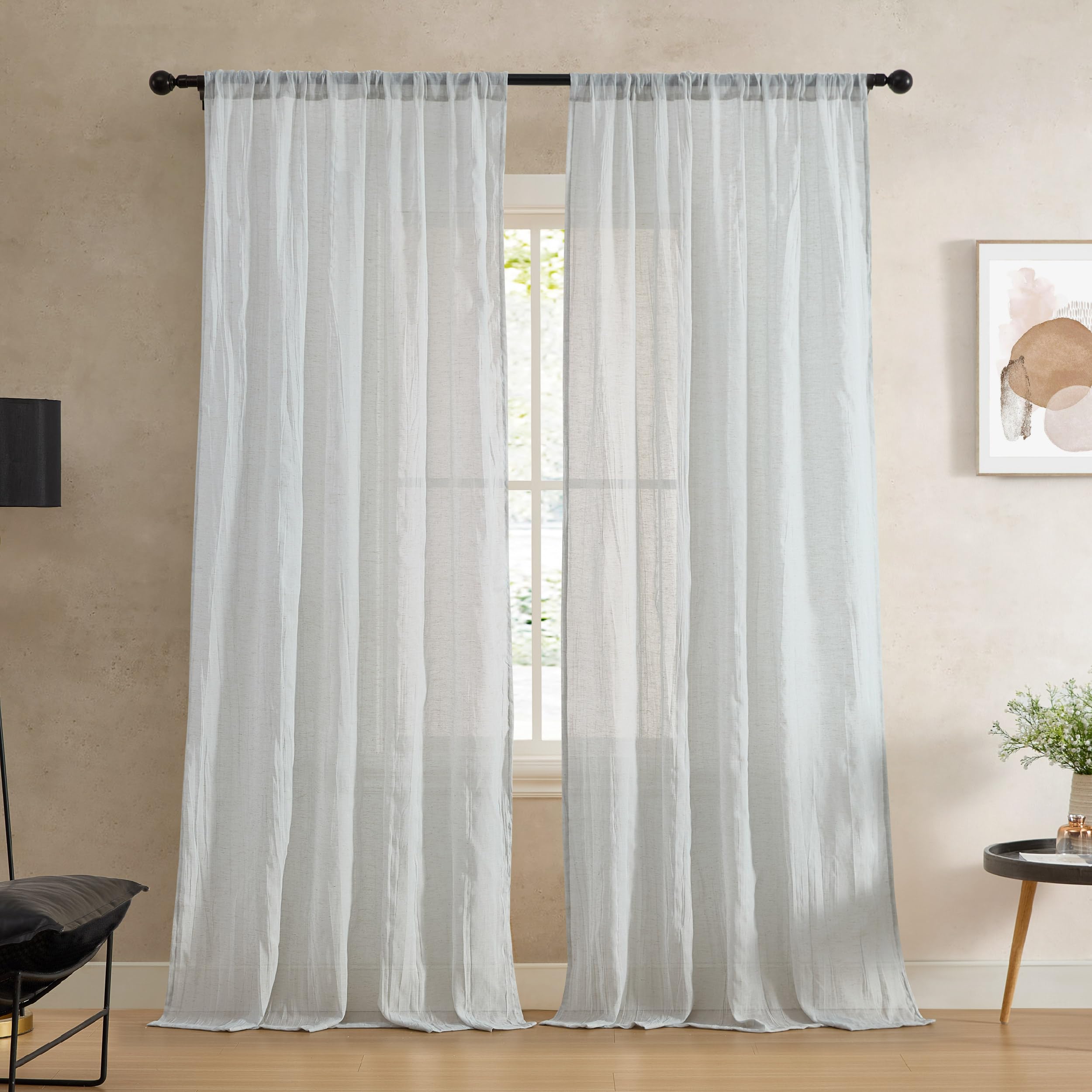 French Connection - Charter Crushed, Window Curtain, Set of 2 Panels, Semi Sheer, Modern Home Decor, Drapes for Living Room, Dining Room, Bedroom, Dorm, Measures 50" x 108", Natural