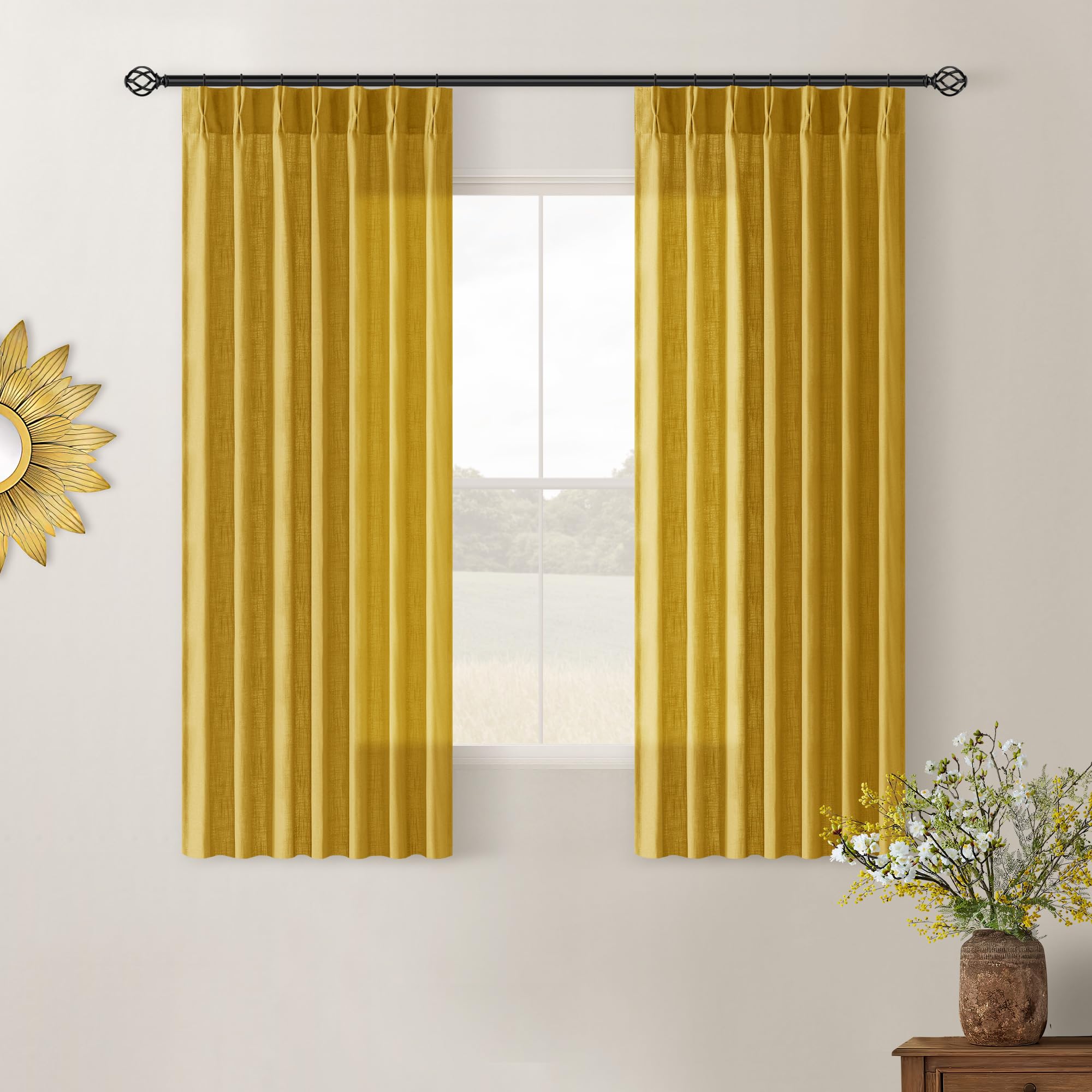 Dutch Cocoa Pinch Pleated Linen Curtains 84 Inches Long 60 Inch Width Linen Blend Light Filtering Window Curtains 84 Inch for Living Room Bedroom Patio Pinch Pleat Drapes Hooks Rings 1 Panel 60Wx84L