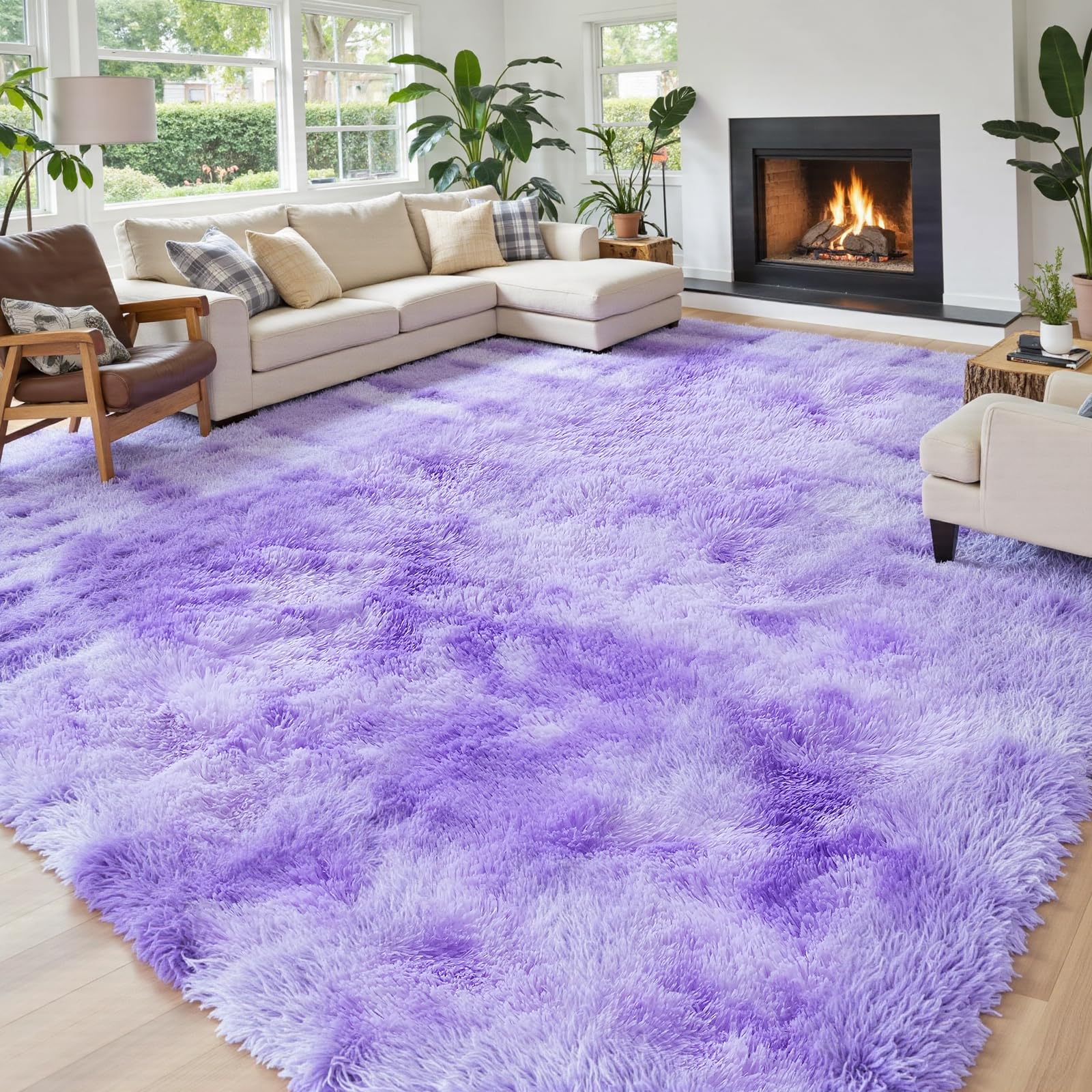 8x10 Area Rugs for Living Room Bedroom Fluffy, Large Area Rug Shag Shaggy Carpet Soft Plush Furry Bedside Rug, Area Rugs for Home Decor(8 x 10, Dark Blue Tie-Dyed)