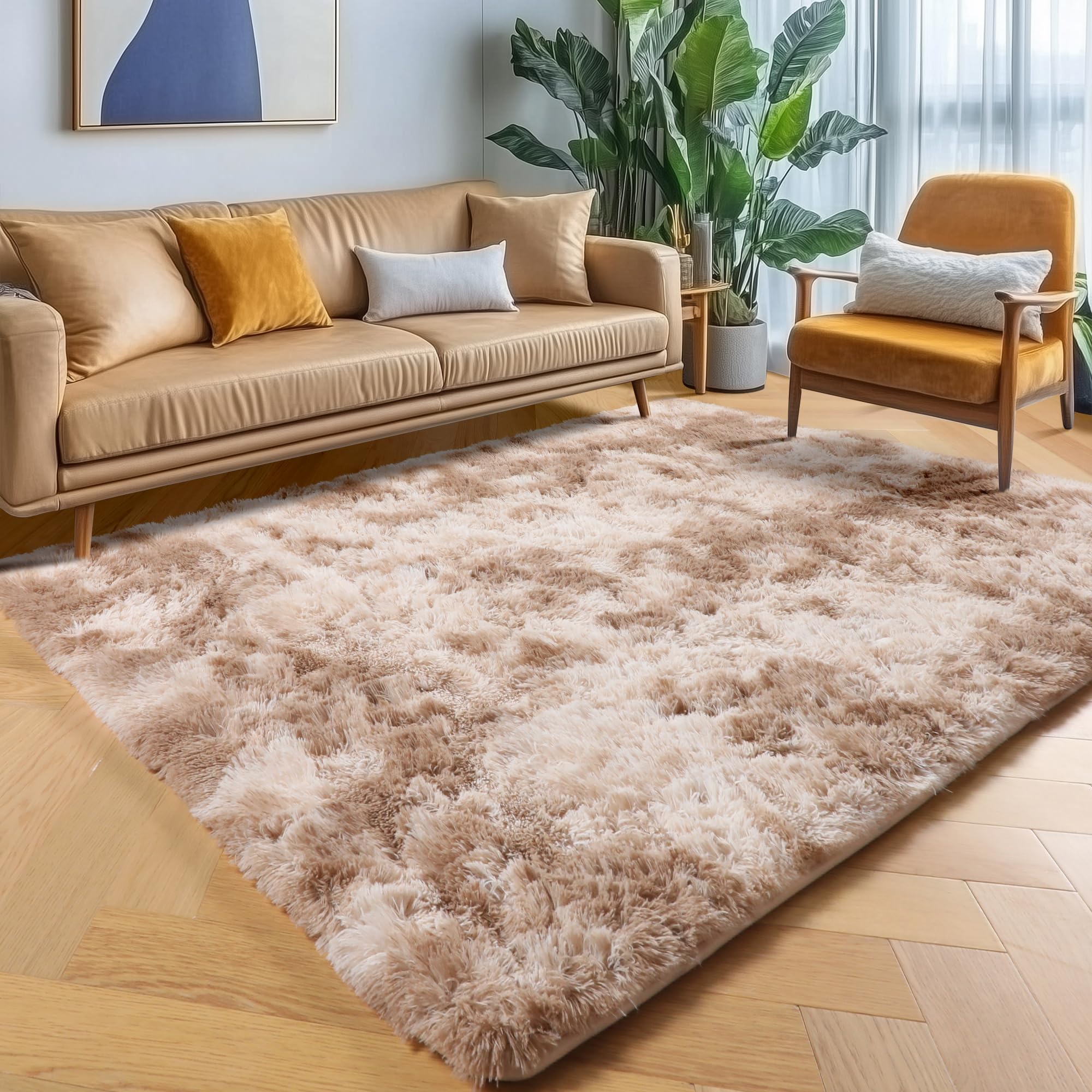 ONASAR Tie-Dyed Dark Grey Round Area Rugs 5ft, Ultra Soft Bedroom Circle Rug for Kids Girls Teen Room, Fluffy Plush Shaggy Carpet Floor Mats for Baby Nursery Living Room Playroom Home Decor