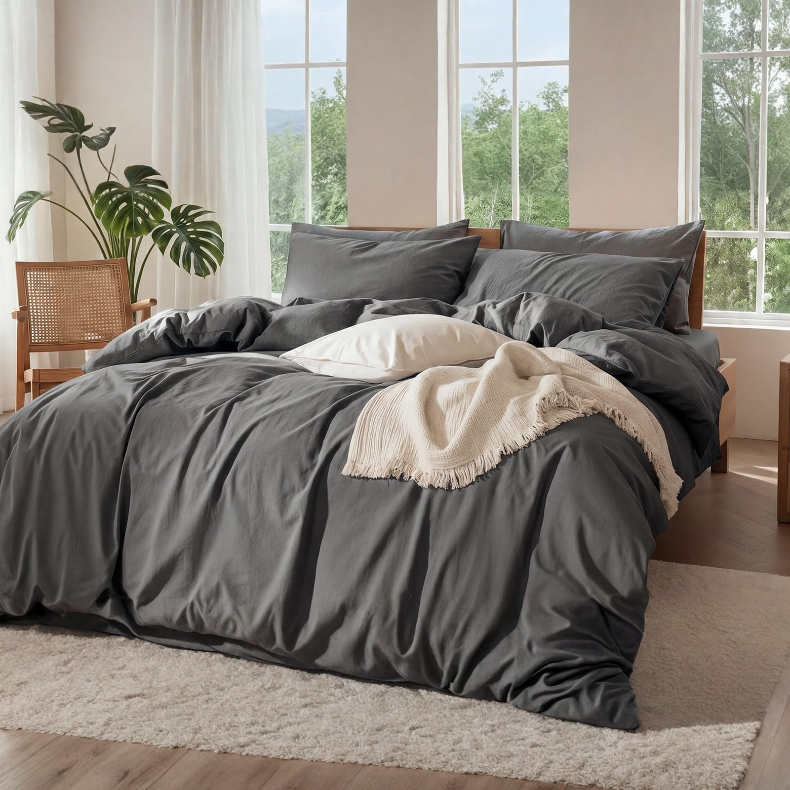 100% Pure Linen Blend Sheets Set, Natural Flax Beddings Soft, Breathable and Durable for Hot Sleepers,Comfortable for All Seasons,Anti-Tear Linen Bed Sheets,18 Inch Deep Pocket - 4 Piece