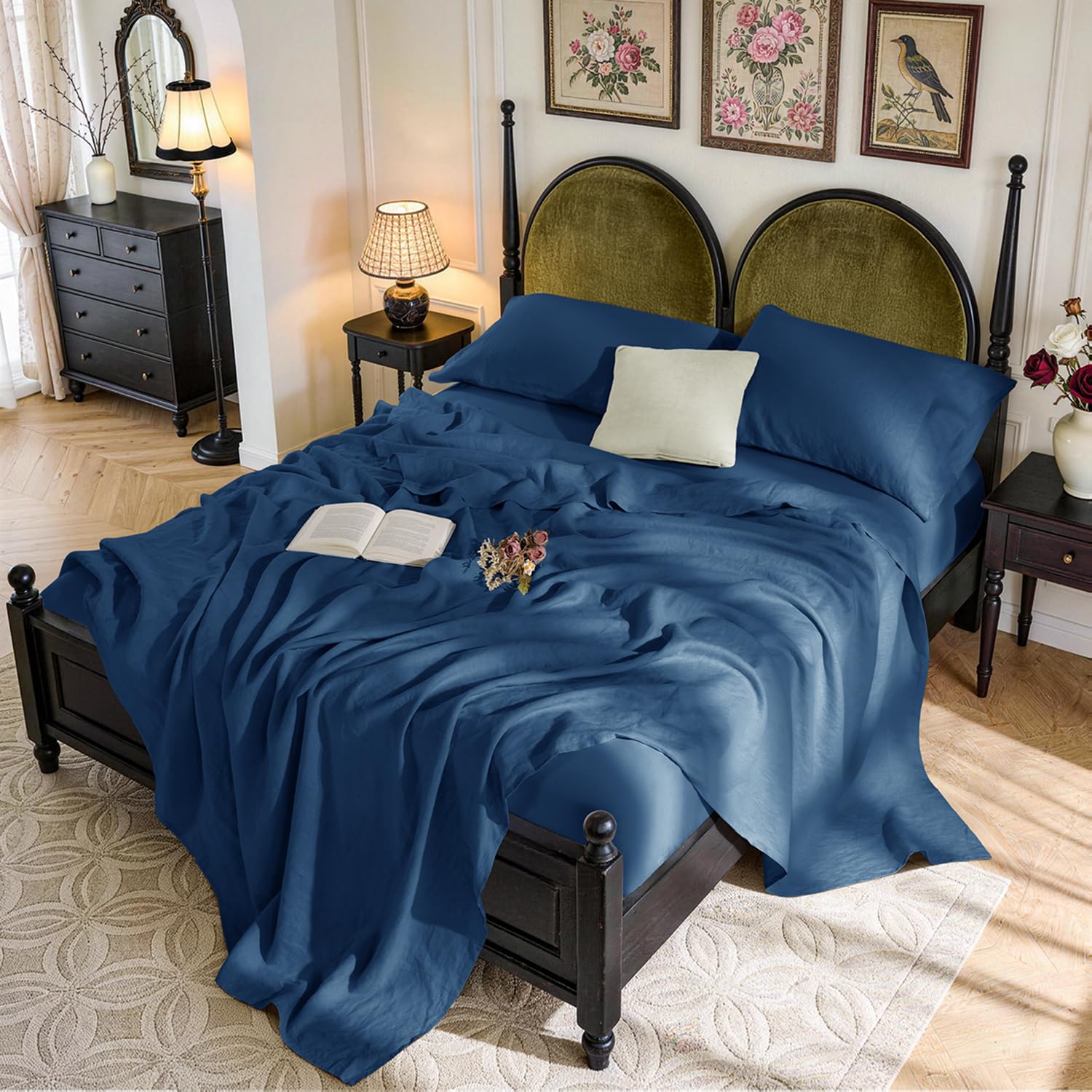 SONORO KATE 100% French Pure Linen Sheets, Breathable and Durable Linen King Size Sheets, Anti-Tear Linen Bed Sheets, Machine Washable, 16 Inch Deep Pocket - 4 Piece (Natural Linen, King)
