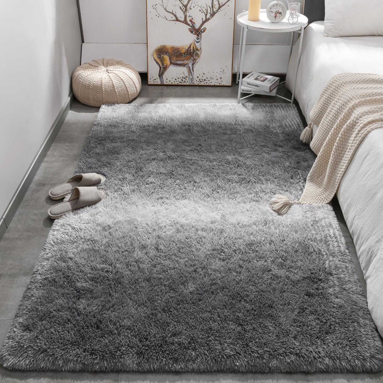 Merelax Soft Modern Indoor Shaggy Area Rug for Bedroom Livingroom Dorm Kids Room Home Decorative, Non-Slip Plush Fluffy Furry Fur Rugs Comfy Nursery Accent Floor Carpet 2x3 Feet, Black