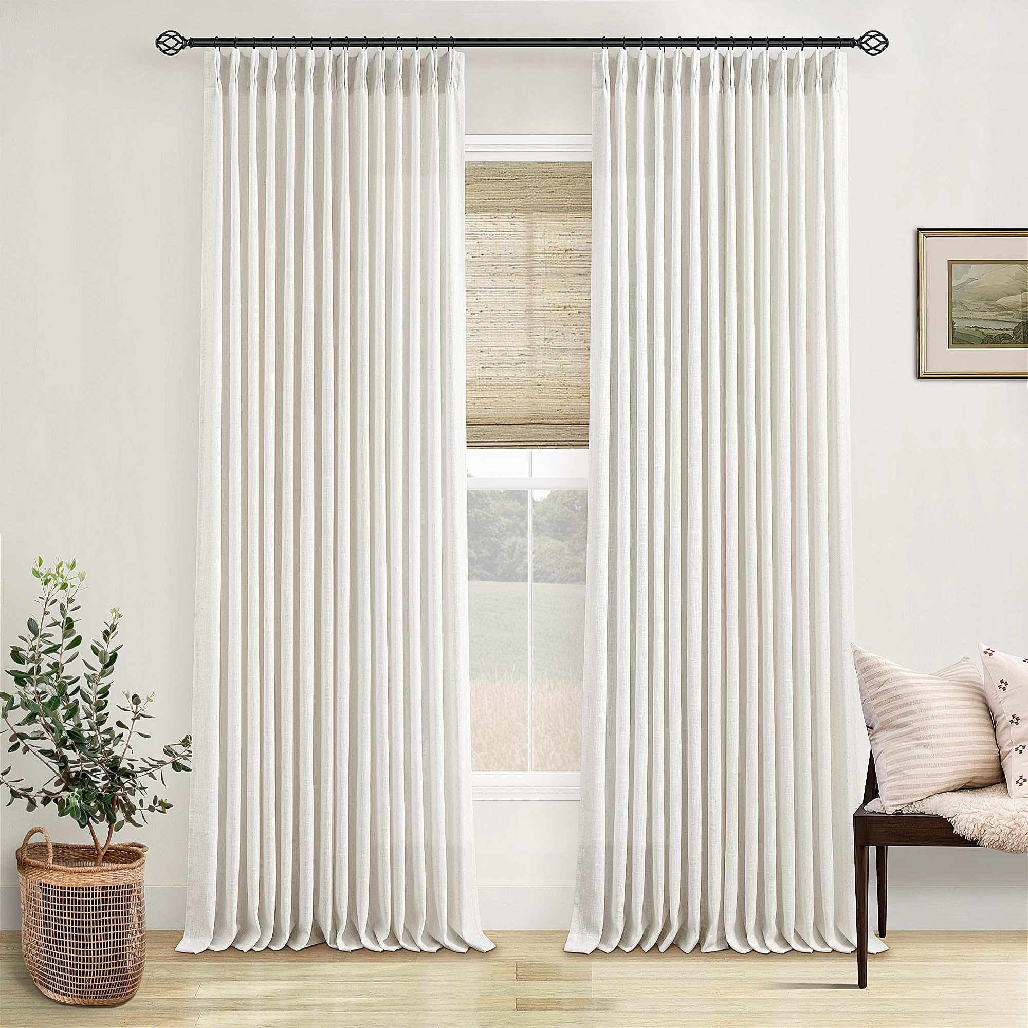 Dutch Cocoa Pinch Pleated Linen Curtains 84 Inches Long 60 Inch Width Linen Blend Light Filtering Window Curtains 84 Inch for Living Room Bedroom Patio Pinch Pleat Drapes Hooks Rings 1 Panel 60Wx84L