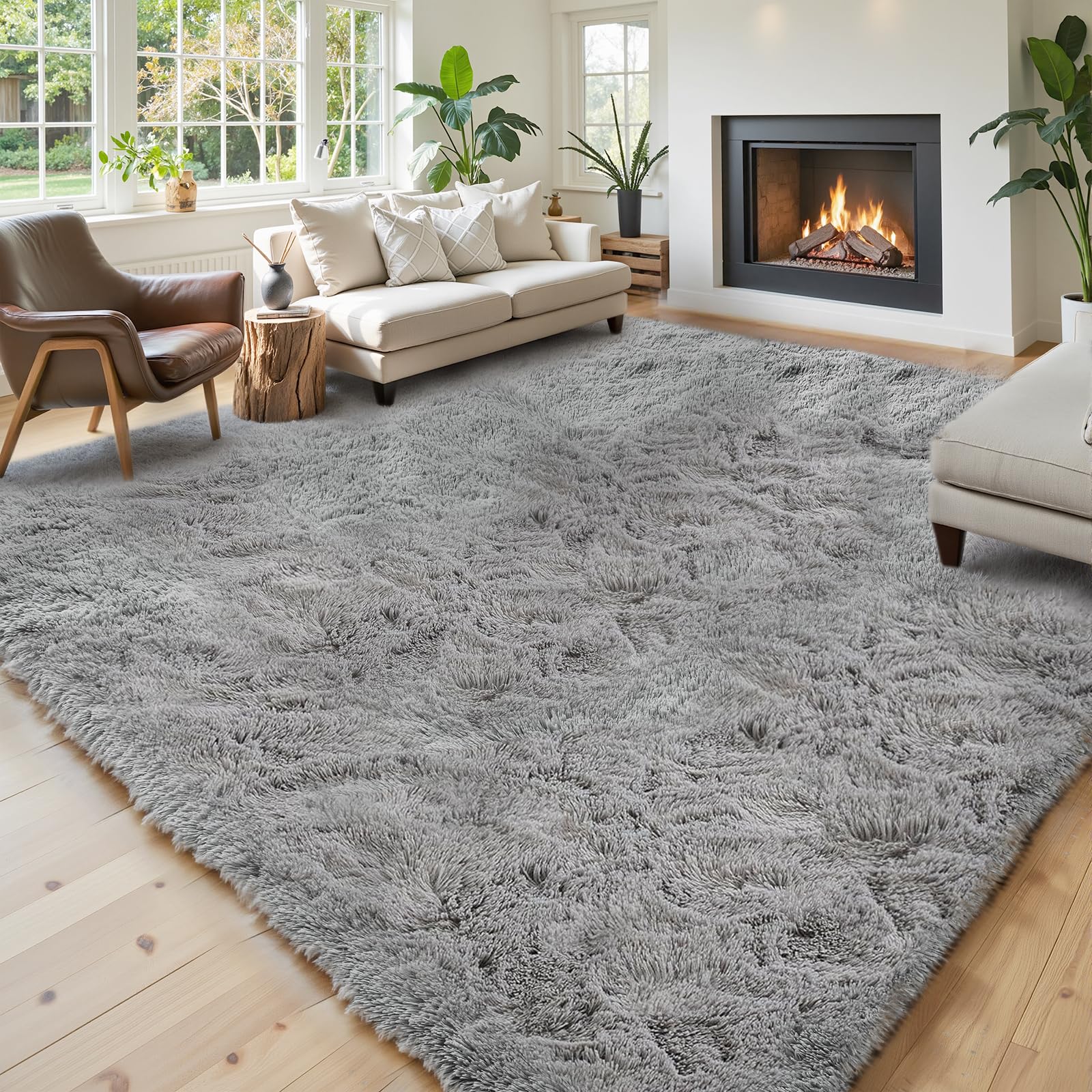 8x10 Area Rugs for Living Room Bedroom Fluffy, Large Area Rug Shag Shaggy Carpet Soft Plush Furry Bedside Rug, Area Rugs for Home Decor(8 x 10, Dark Blue Tie-Dyed)