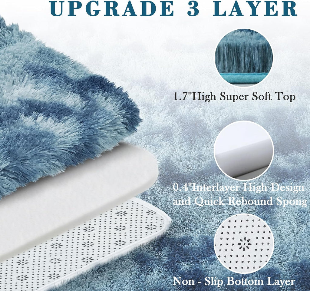 8x10 Area Rugs for Living Room Bedroom Fluffy, Large Area Rug Shag Shaggy Carpet Soft Plush Furry Bedside Rug, Area Rugs for Home Decor(8 x 10, Dark Blue Tie-Dyed)