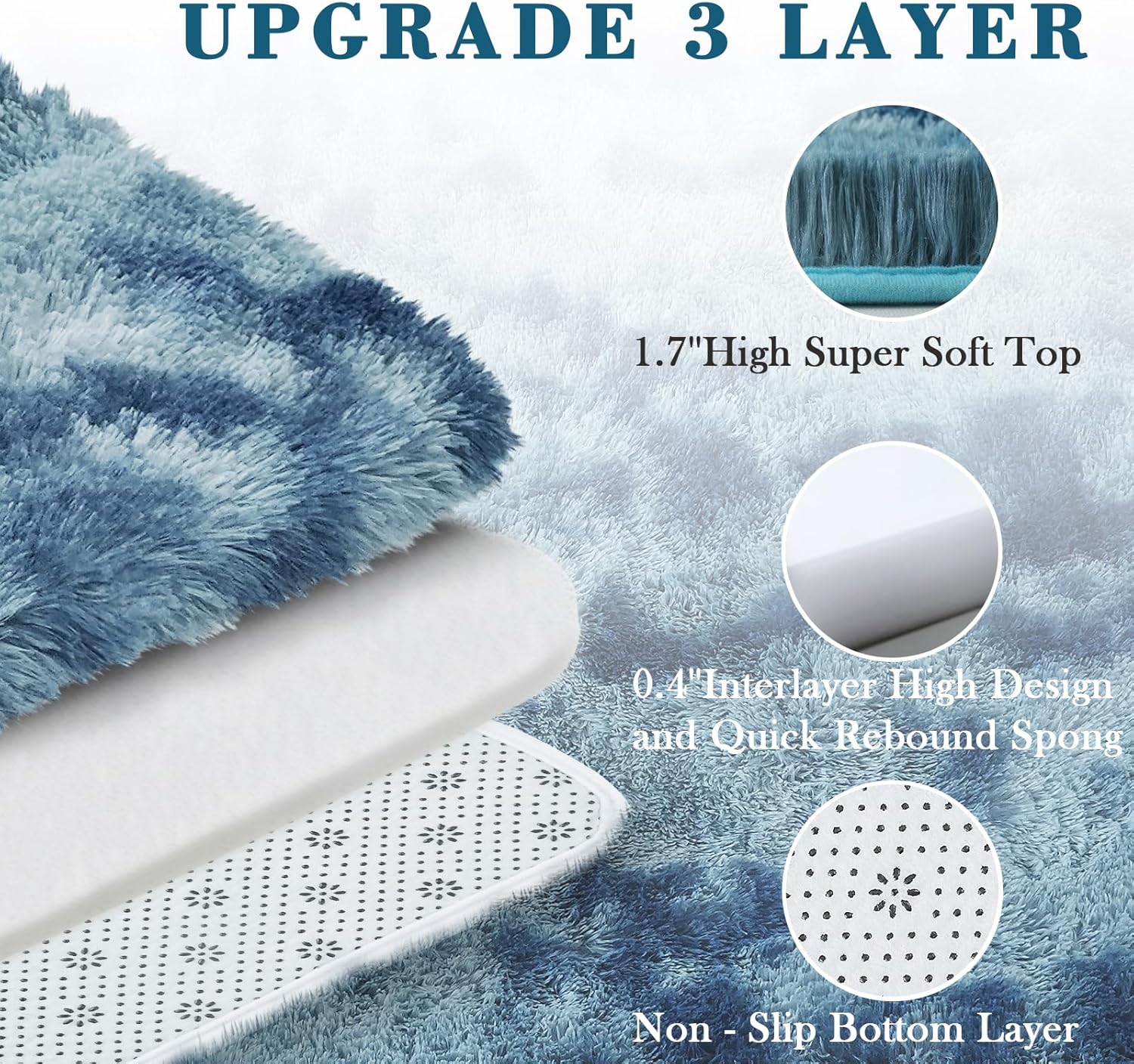 8x10 Area Rugs for Living Room Bedroom Fluffy, Large Area Rug Shag Shaggy Carpet Soft Plush Furry Bedside Rug, Area Rugs for Home Decor(8 x 10, Dark Blue Tie-Dyed)