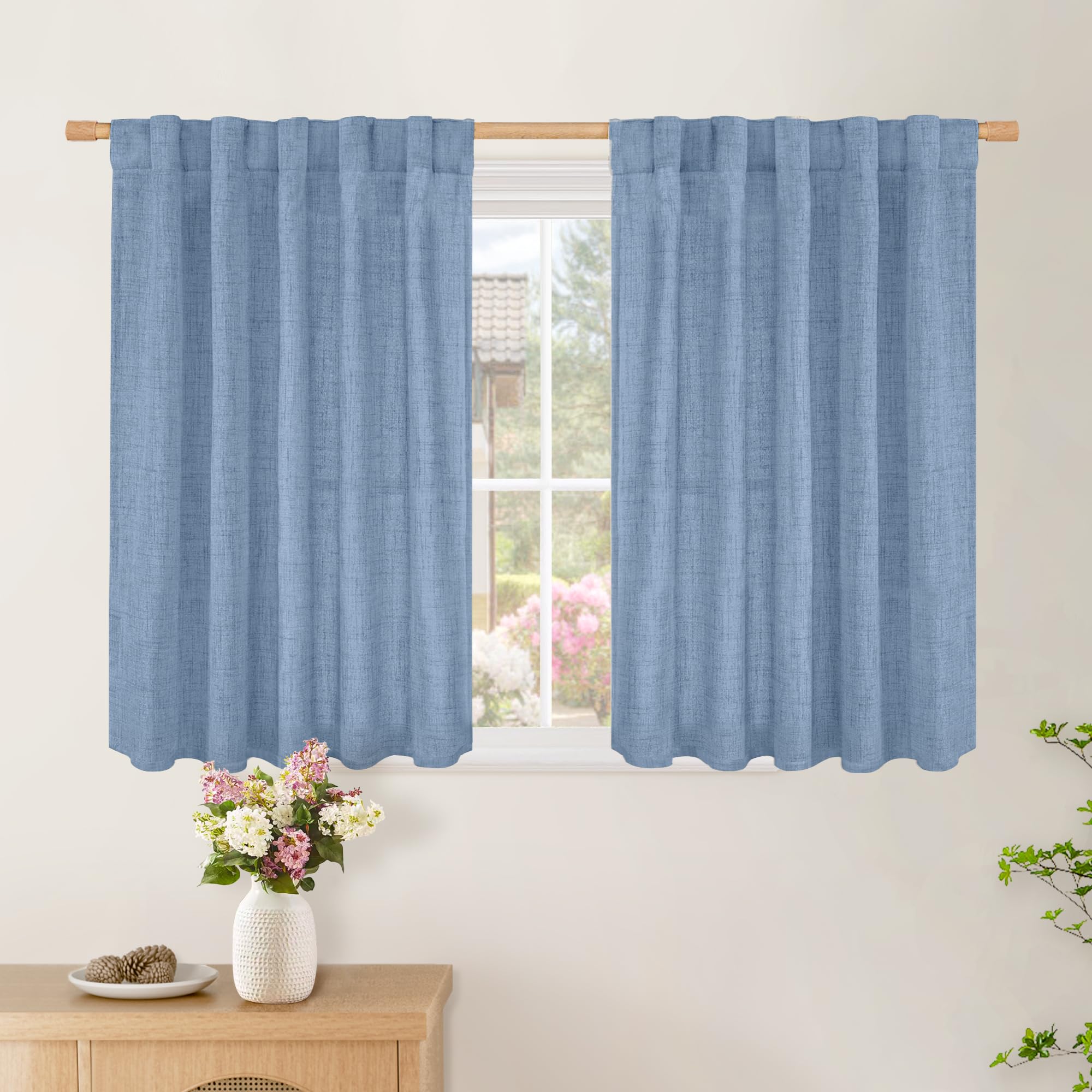 BGment Natural Linen Semi Sheer Curtains 96 Inch Length 2 Panels for Living Room, Beige Light Filtering Window Drapes with Rod Pocket Back Tab Extre Long for Dining Bedroom, 52 X 96 Inch