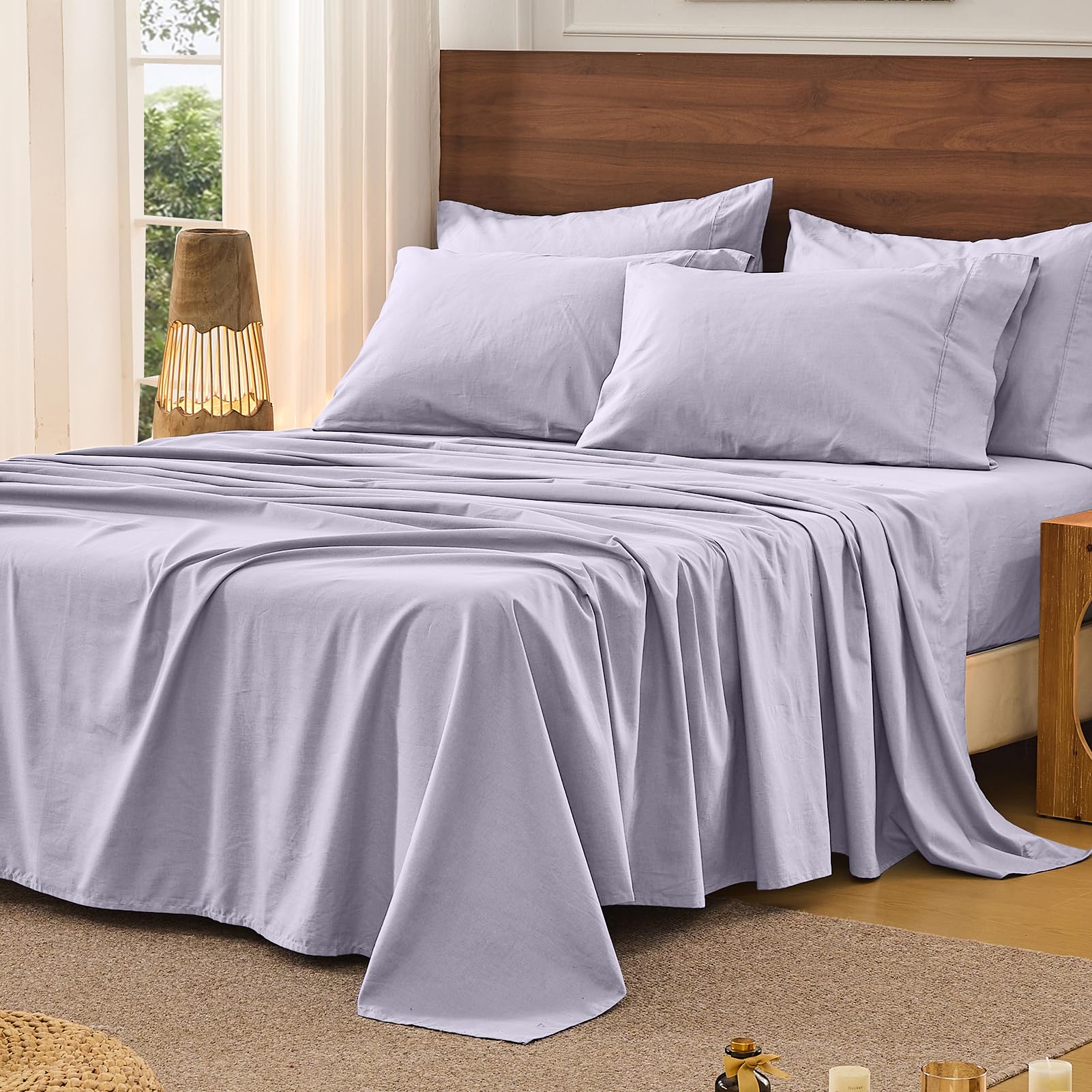 Bedlifes 100% French Linen Sheets Queen Size 18-24”Extra Deep Pocket 4-Piece Set Breathable & Moisture-Wicking,Soft & Durable Sheets for Thick Mattresses(Linen)