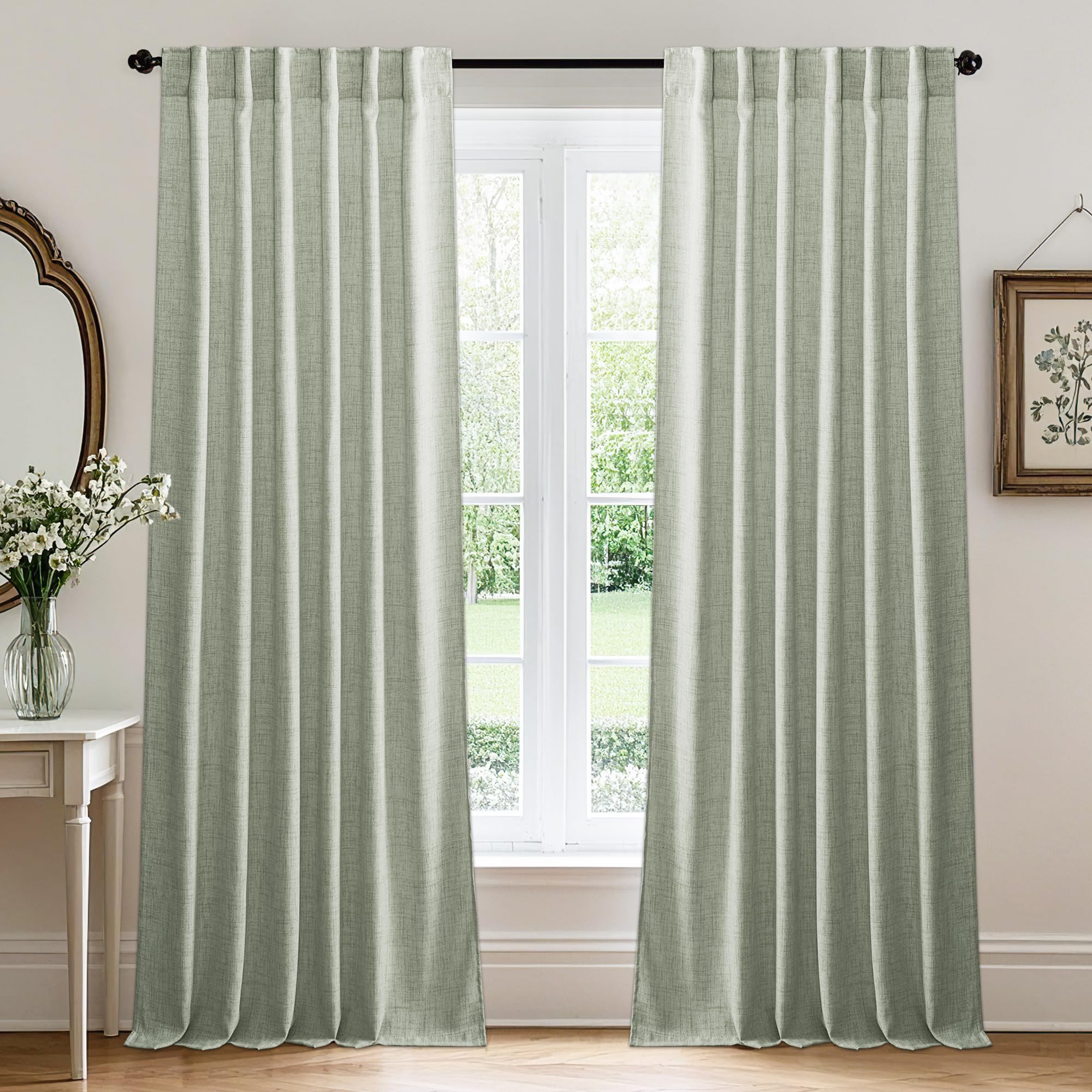 RYB HOME Linen Sheer Curtains and Drapes for Living Room 108 inches Length, Breathable Back Tab/Rod Pocket Semi Sheer Curtains, Oatmeal, W 52 x L 108 inches, 2 Panels Set
