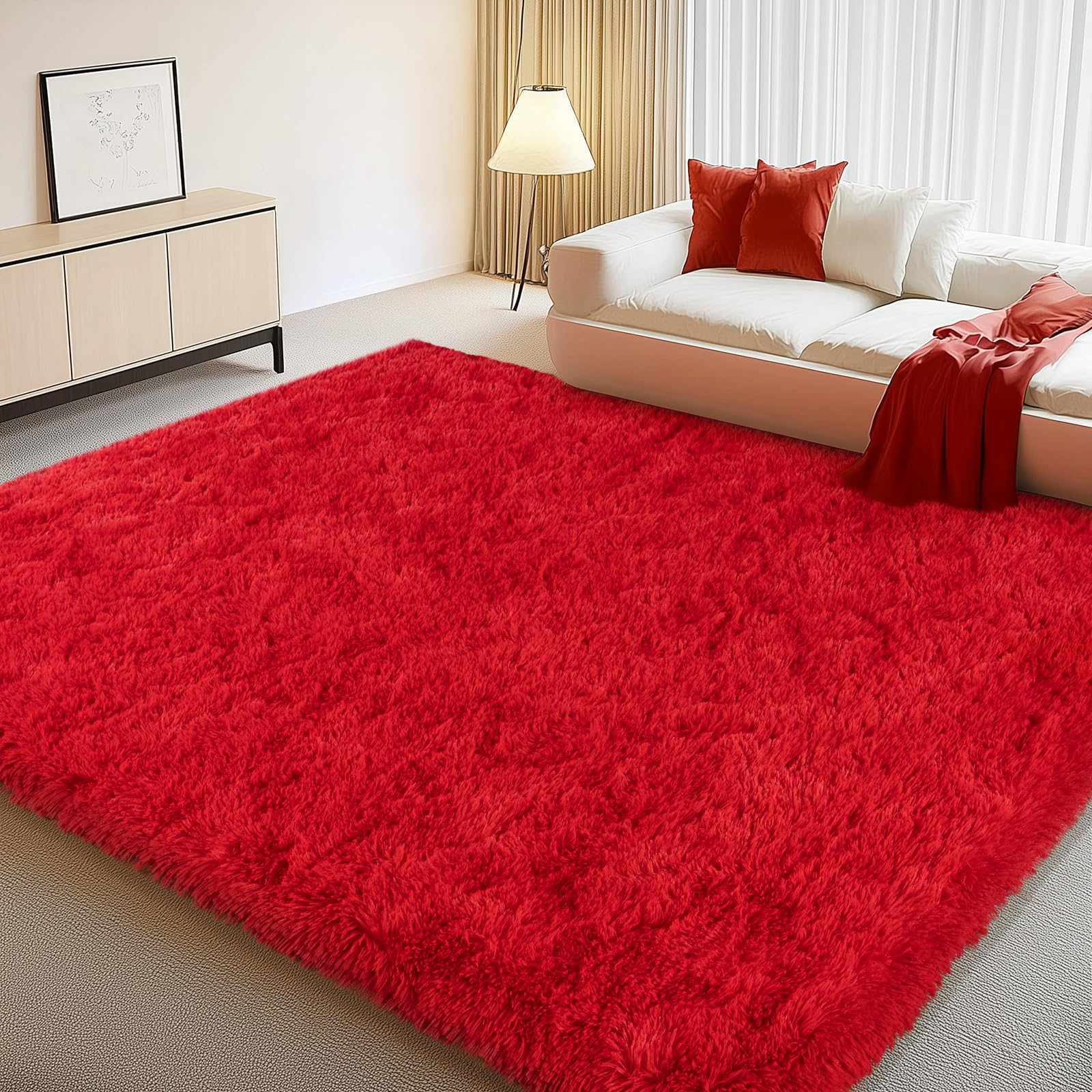 Fluffy Rugs for Living Room Bedroom, 5x7 Feet Abstract Blue Shag Area Rugs, Non-Slip Indoor Modern Fuzzy Plush Floor Carpet for Dorm Nursery Kids Room Decor, Soft Shaggy Throw Rug