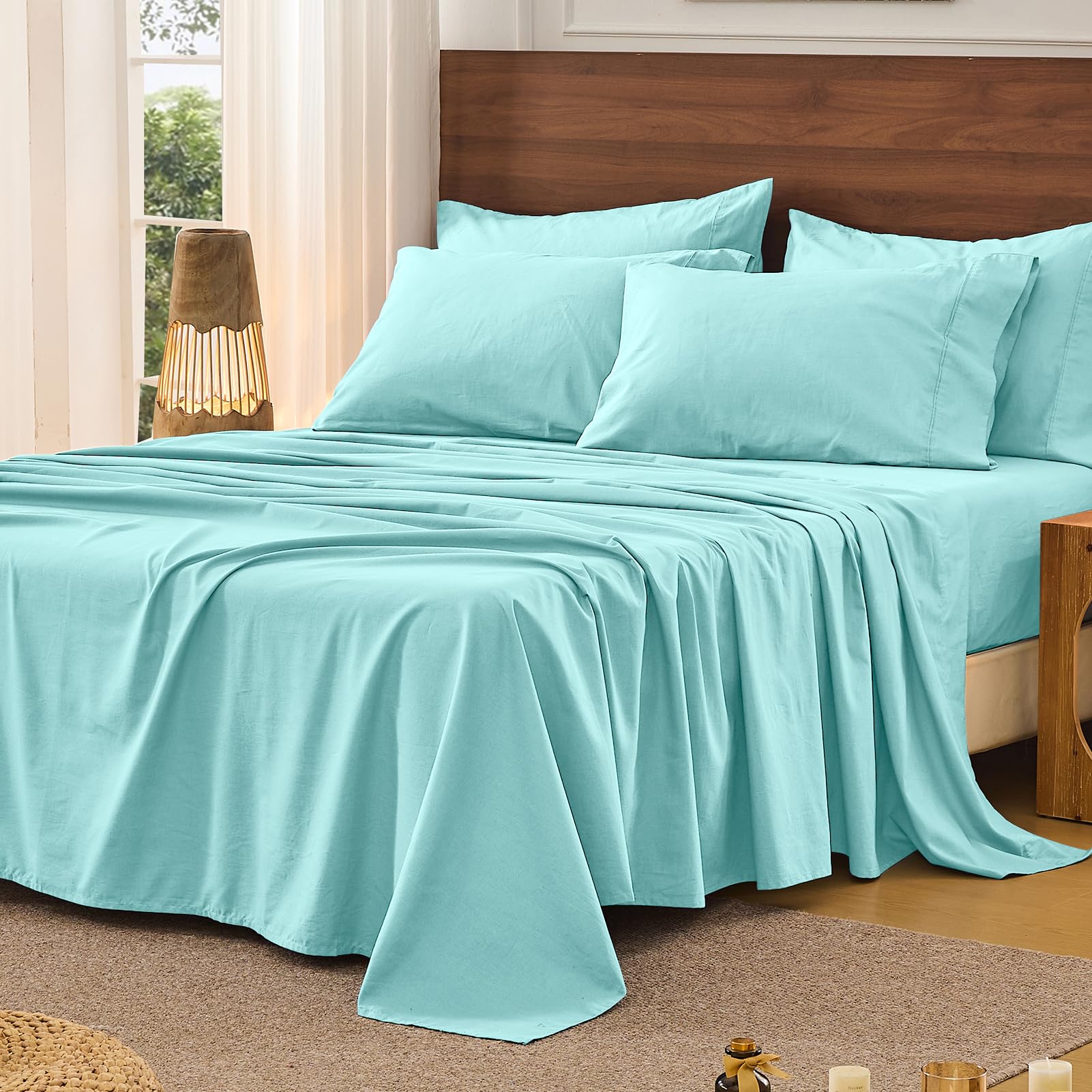 Bedlifes 100% French Linen Sheets Queen Size 18-24”Extra Deep Pocket 4-Piece Set Breathable & Moisture-Wicking,Soft & Durable Sheets for Thick Mattresses(Linen)