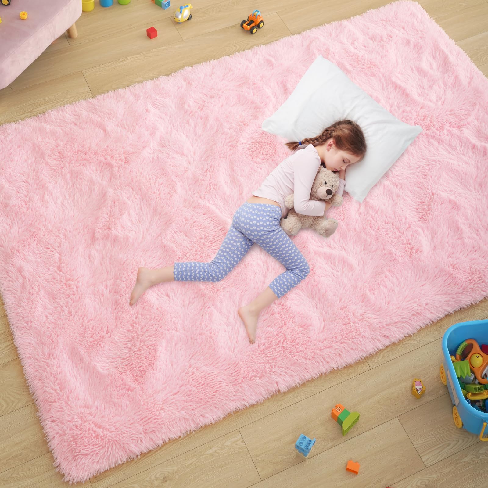 Ultra Soft Fluffy Rugs for Bedroom 4x6 Feet, Shag Area Rugs for Living Room, Large Comfy Furry Rug for Boys Kids Baby Room Decor, Non Slip Nursery Rug Modern Indoor Fuzzy Floor Carpet, Light Blue