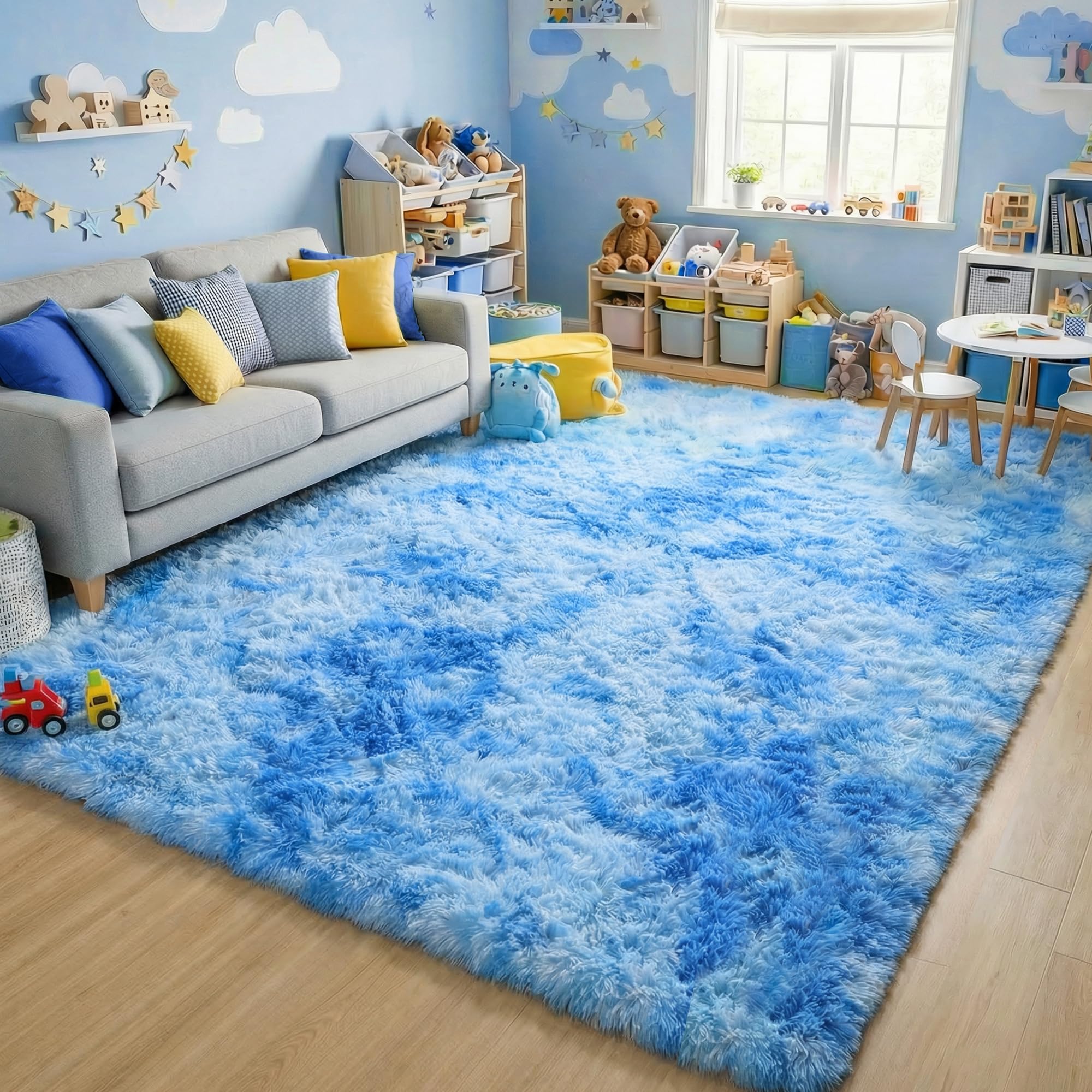 ONASAR Tie-Dyed Dark Grey Round Area Rugs 5ft, Ultra Soft Bedroom Circle Rug for Kids Girls Teen Room, Fluffy Plush Shaggy Carpet Floor Mats for Baby Nursery Living Room Playroom Home Decor