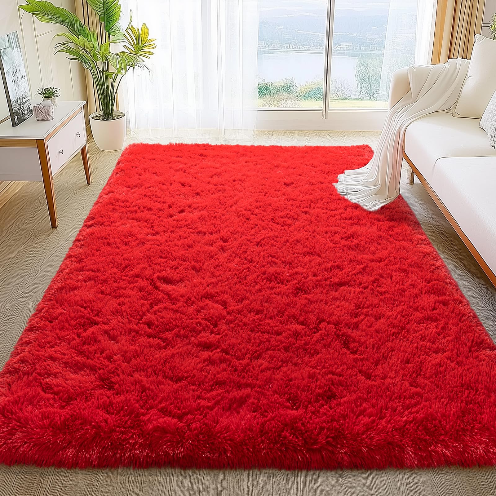 Fluffy Rugs for Living Room Bedroom, 5x7 Feet Abstract Blue Shag Area Rugs, Non-Slip Indoor Modern Fuzzy Plush Floor Carpet for Dorm Nursery Kids Room Decor, Soft Shaggy Throw Rug