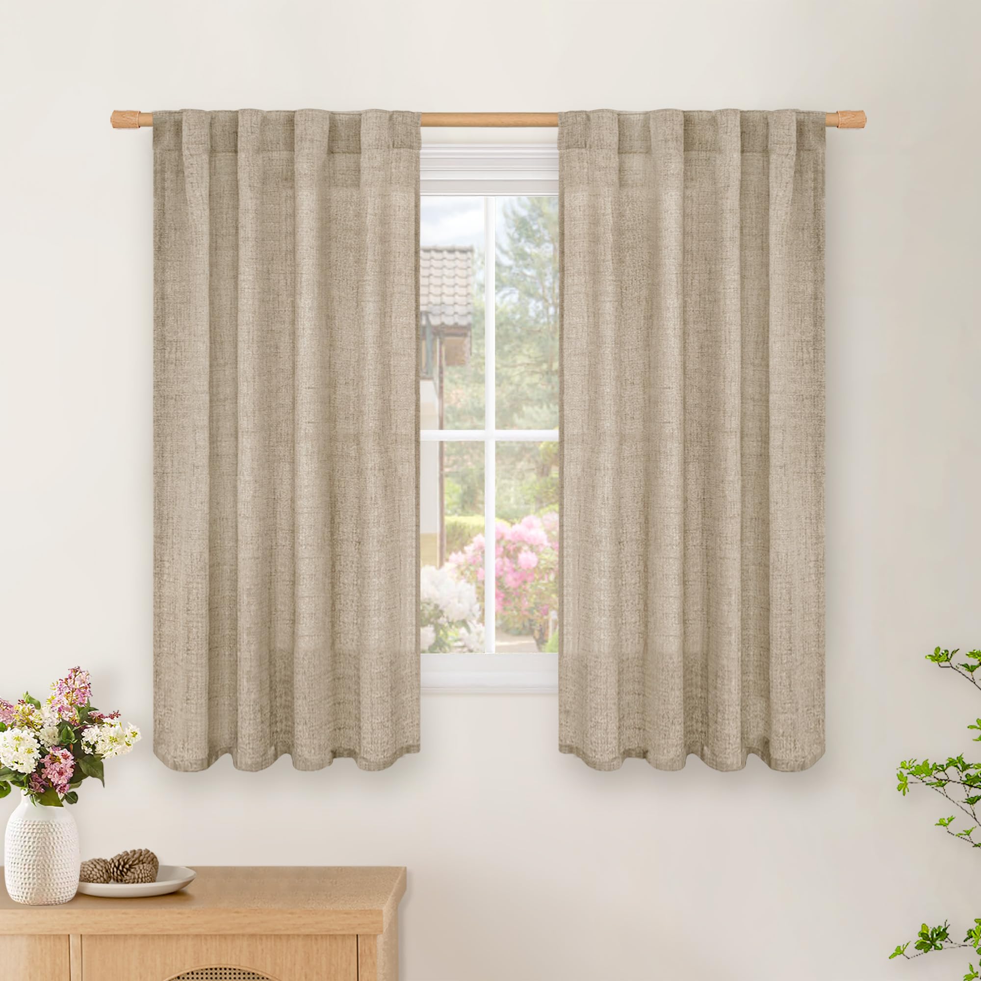 BGment Natural Linen Semi Sheer Curtains 96 Inch Length 2 Panels for Living Room, Beige Light Filtering Window Drapes with Rod Pocket Back Tab Extre Long for Dining Bedroom, 52 X 96 Inch