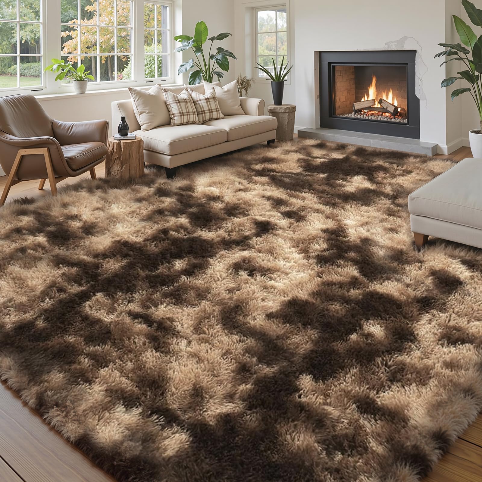 8x10 Area Rugs for Living Room Bedroom Fluffy, Large Area Rug Shag Shaggy Carpet Soft Plush Furry Bedside Rug, Area Rugs for Home Decor(8 x 10, Dark Blue Tie-Dyed)