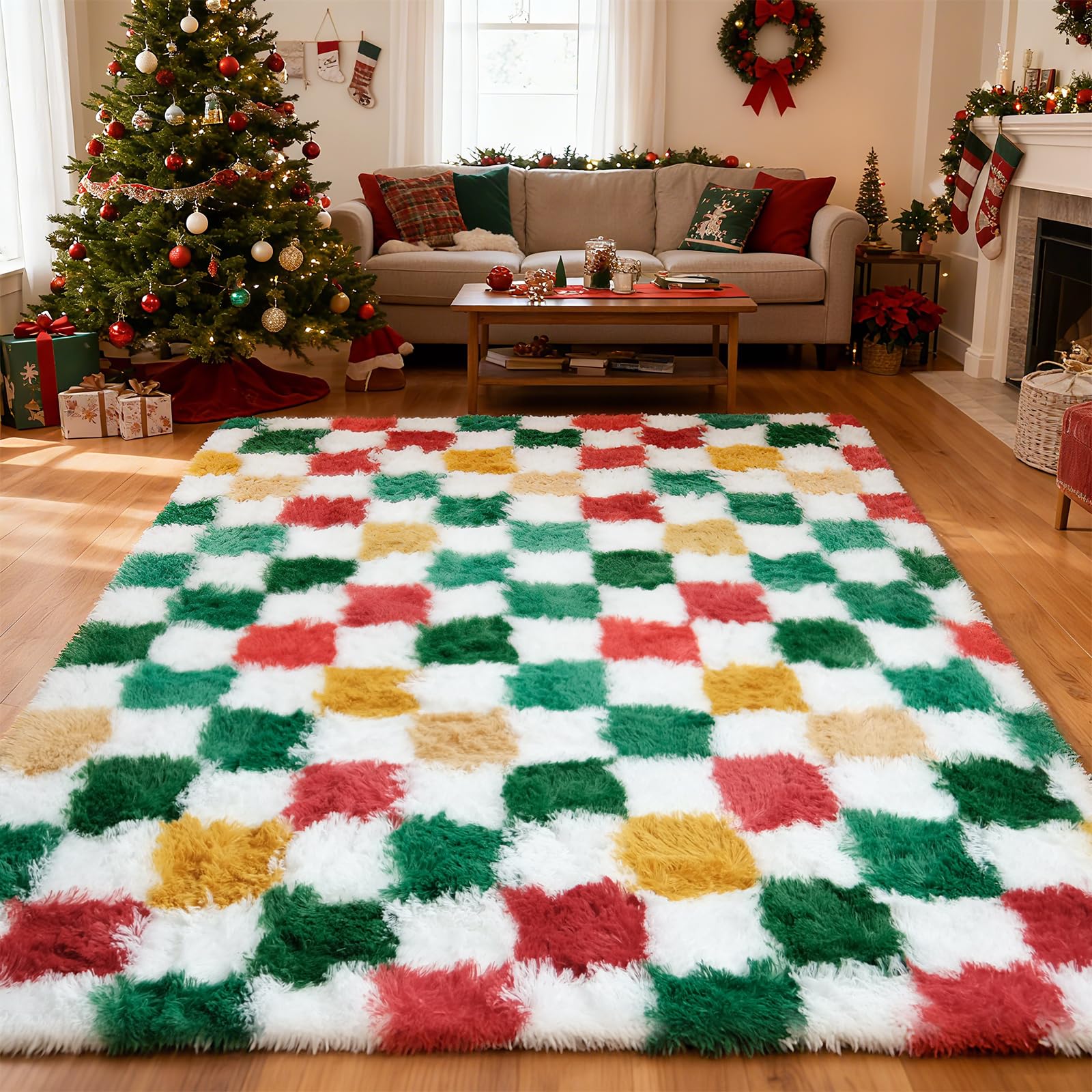 Shag Area Rugs for Bedroom Living Room,8X10 Ultra Soft Fluffy Area Rugs for Dorm, Indoor Carpet Nursery Rugs for Kids Girls Room Home Decor,Tie-Dye Grey