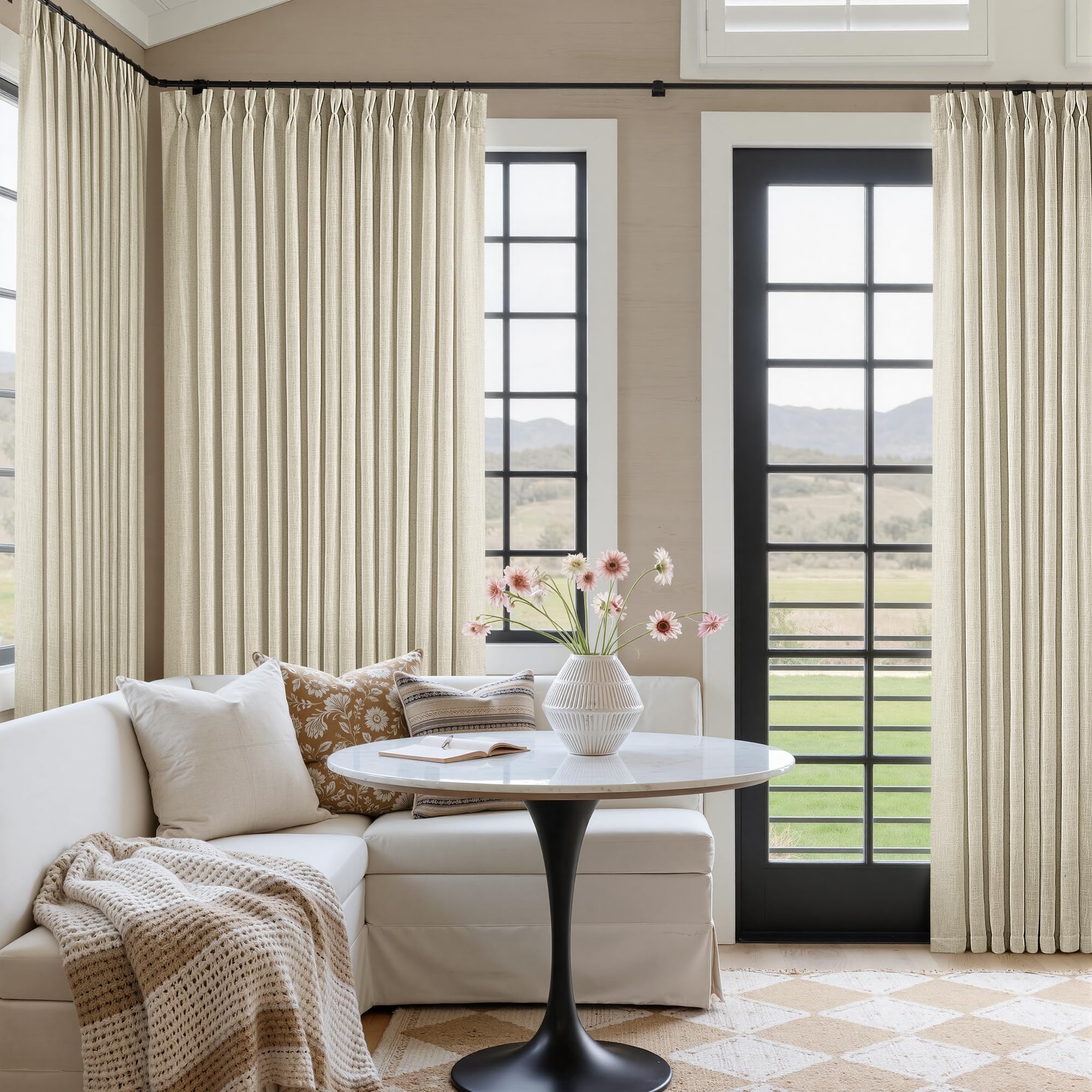 Dutch Cocoa Pinch Pleated Linen Curtains 84 Inches Long 60 Inch Width Linen Blend Light Filtering Window Curtains 84 Inch for Living Room Bedroom Patio Pinch Pleat Drapes Hooks Rings 1 Panel 60Wx84L
