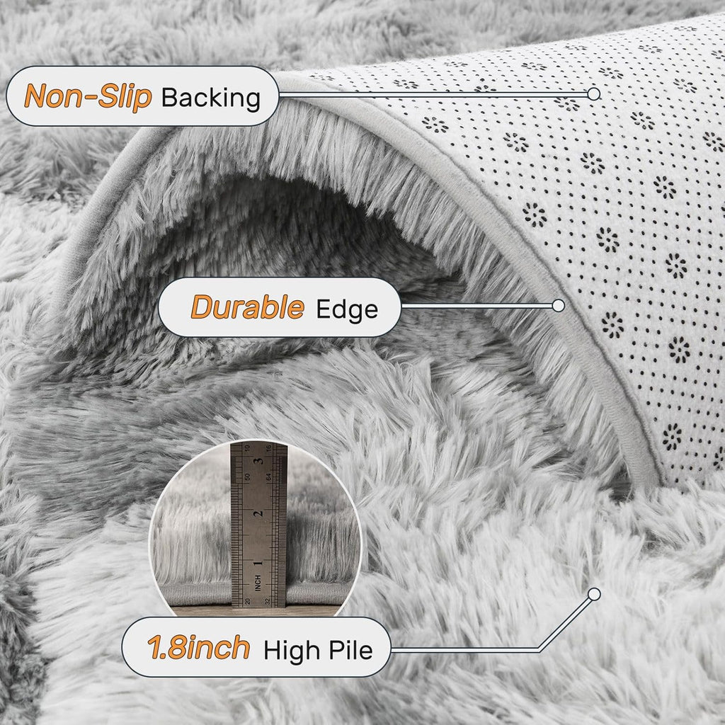5×7ft Grey Fluffy Tie-Dyed Rug, Soft Shag Carpet for Home Decor