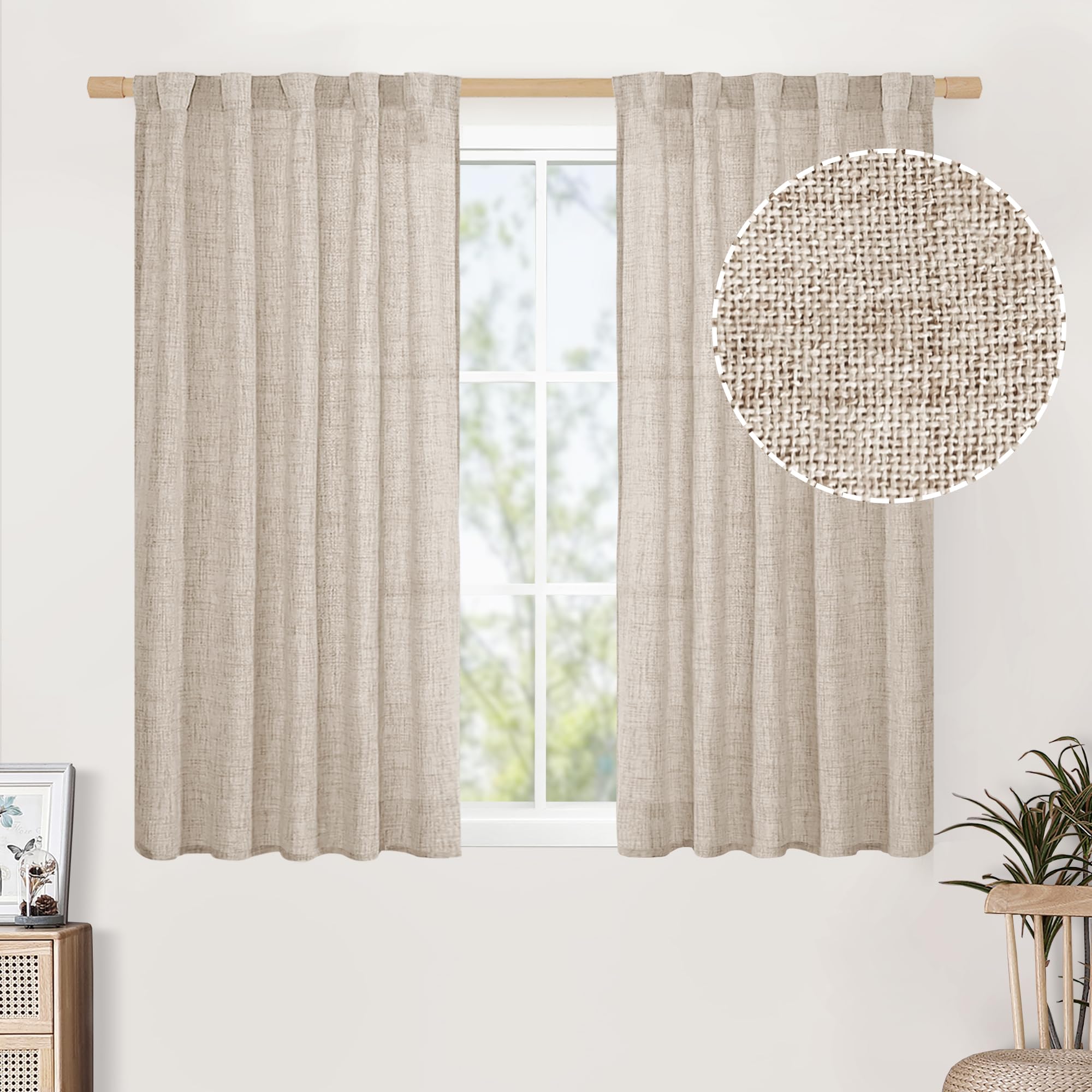 BGment Natural Linen Semi Sheer Curtains 96 Inch Length 2 Panels for Living Room, Beige Light Filtering Window Drapes with Rod Pocket Back Tab Extre Long for Dining Bedroom, 52 X 96 Inch
