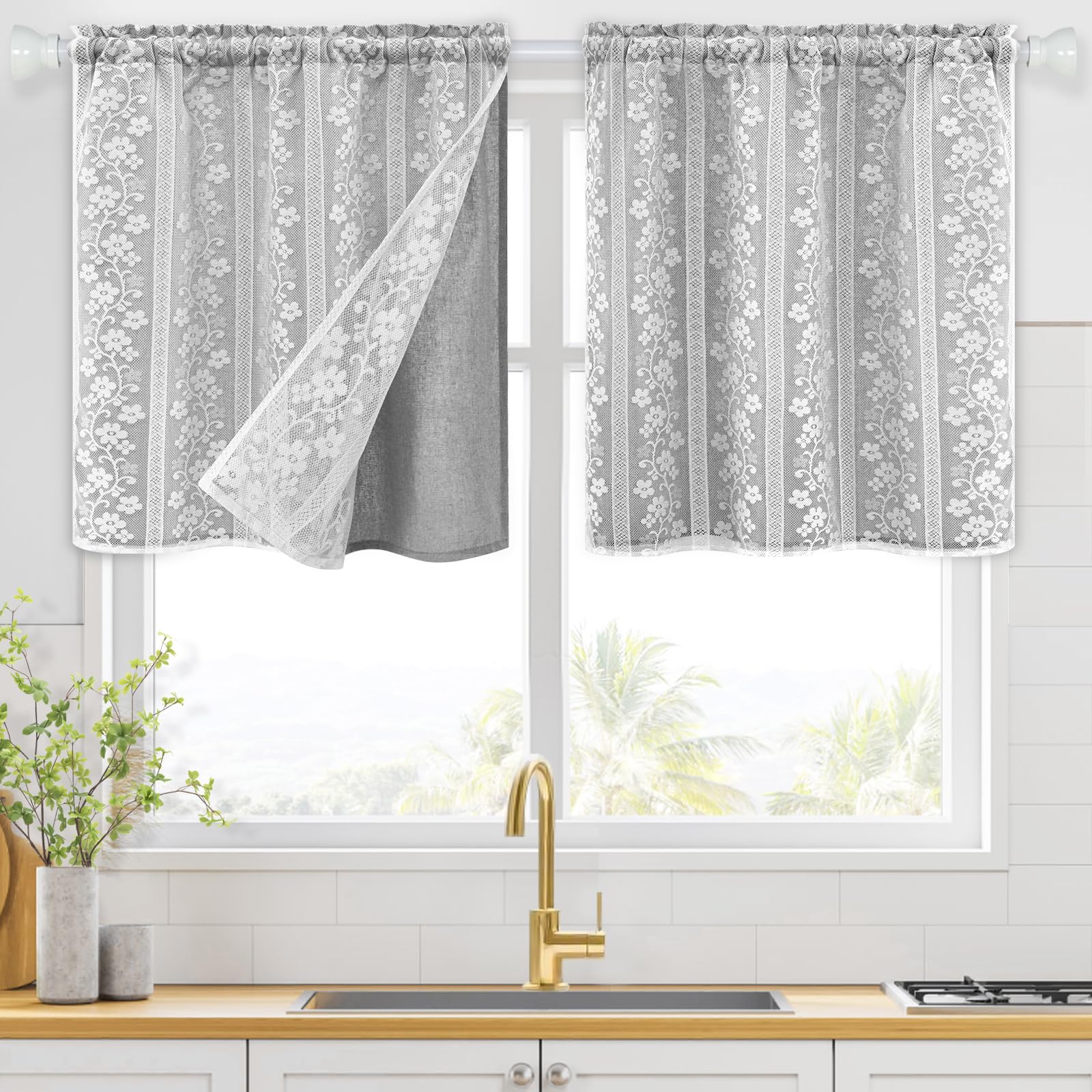 2-Panel 52×84" Beige Linen Curtains, Boho Farmhouse Window Drapes