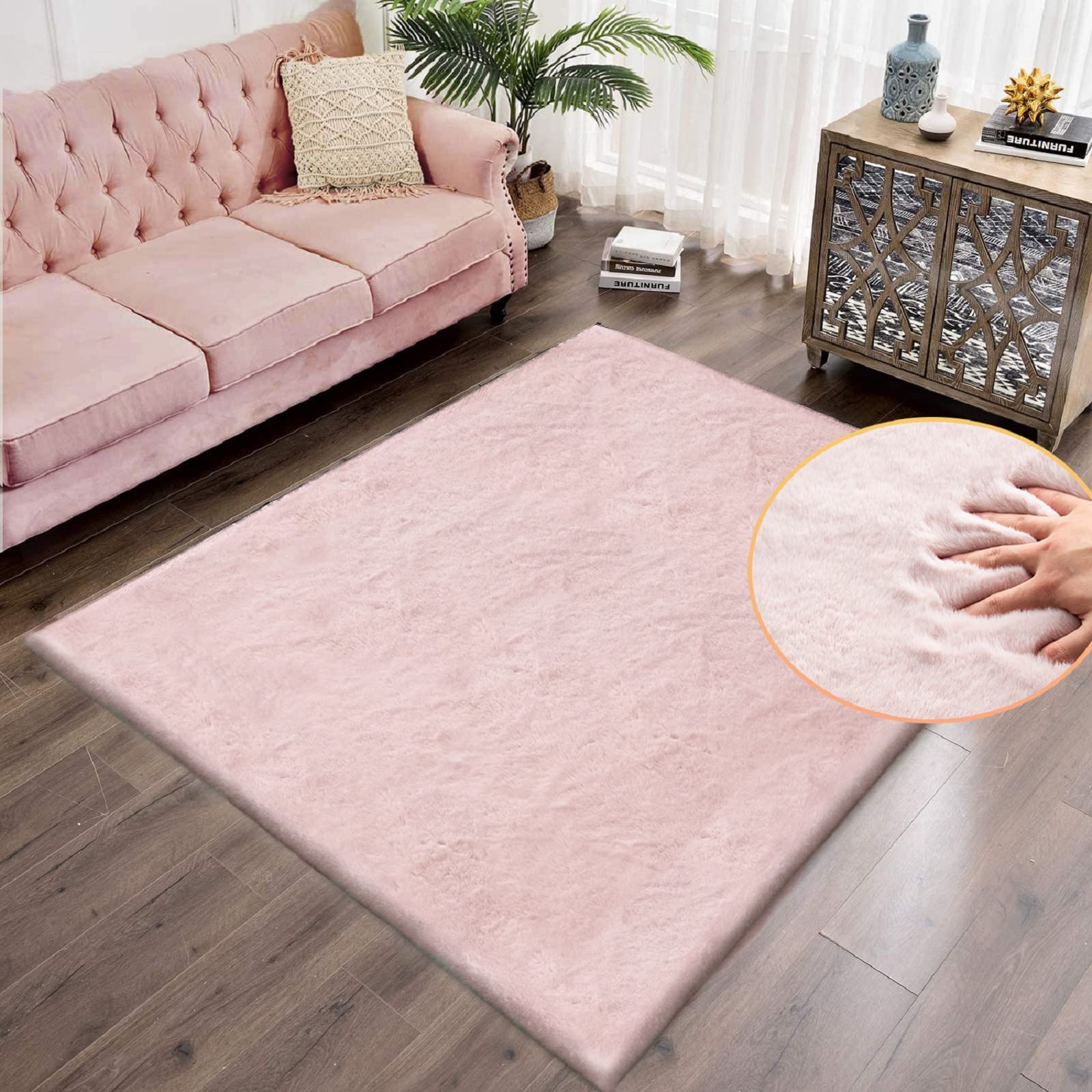 ORINOVA White Faux Rabbit Fluffy Fur Rugs for Bedroom Machine Washable Furry Area Rugs for Living Room Smal 2x4 Shag Runner Rug Nursery Rug