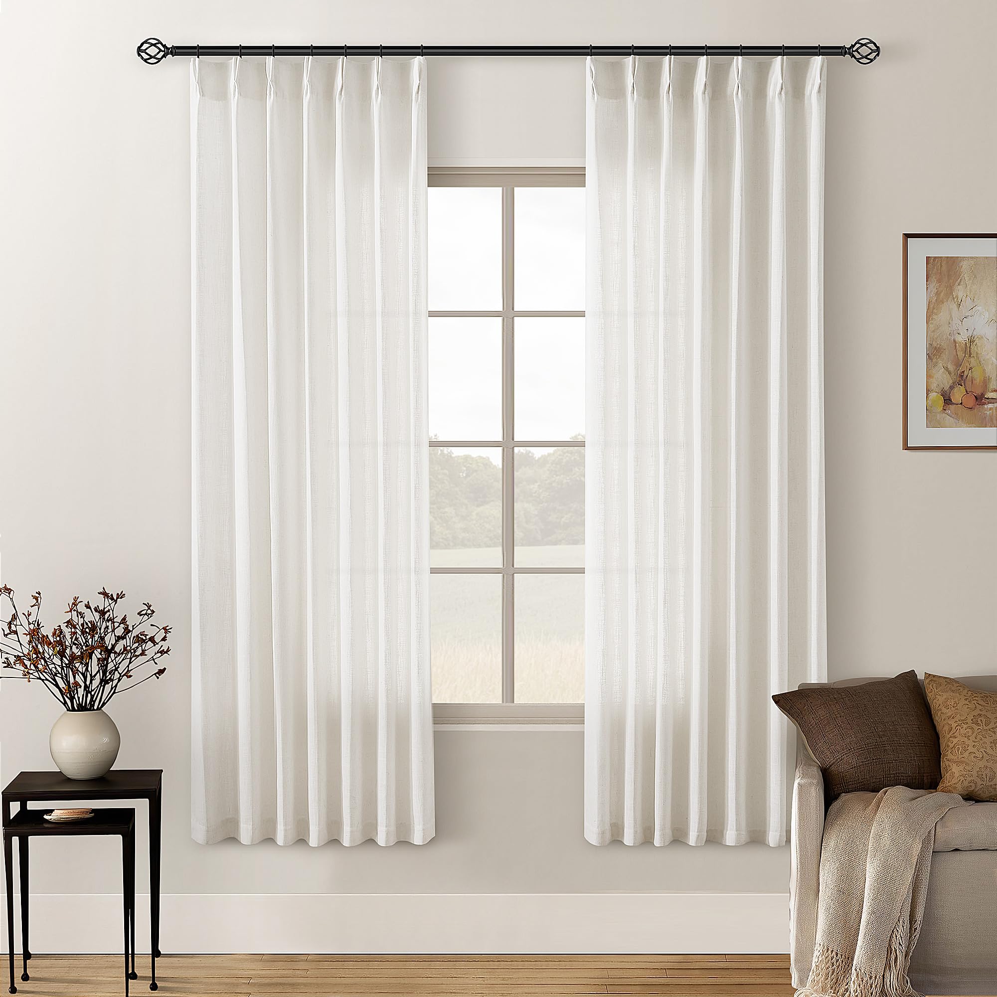 Dutch Cocoa Pinch Pleated Linen Curtains 84 Inches Long 60 Inch Width Linen Blend Light Filtering Window Curtains 84 Inch for Living Room Bedroom Patio Pinch Pleat Drapes Hooks Rings 1 Panel 60Wx84L