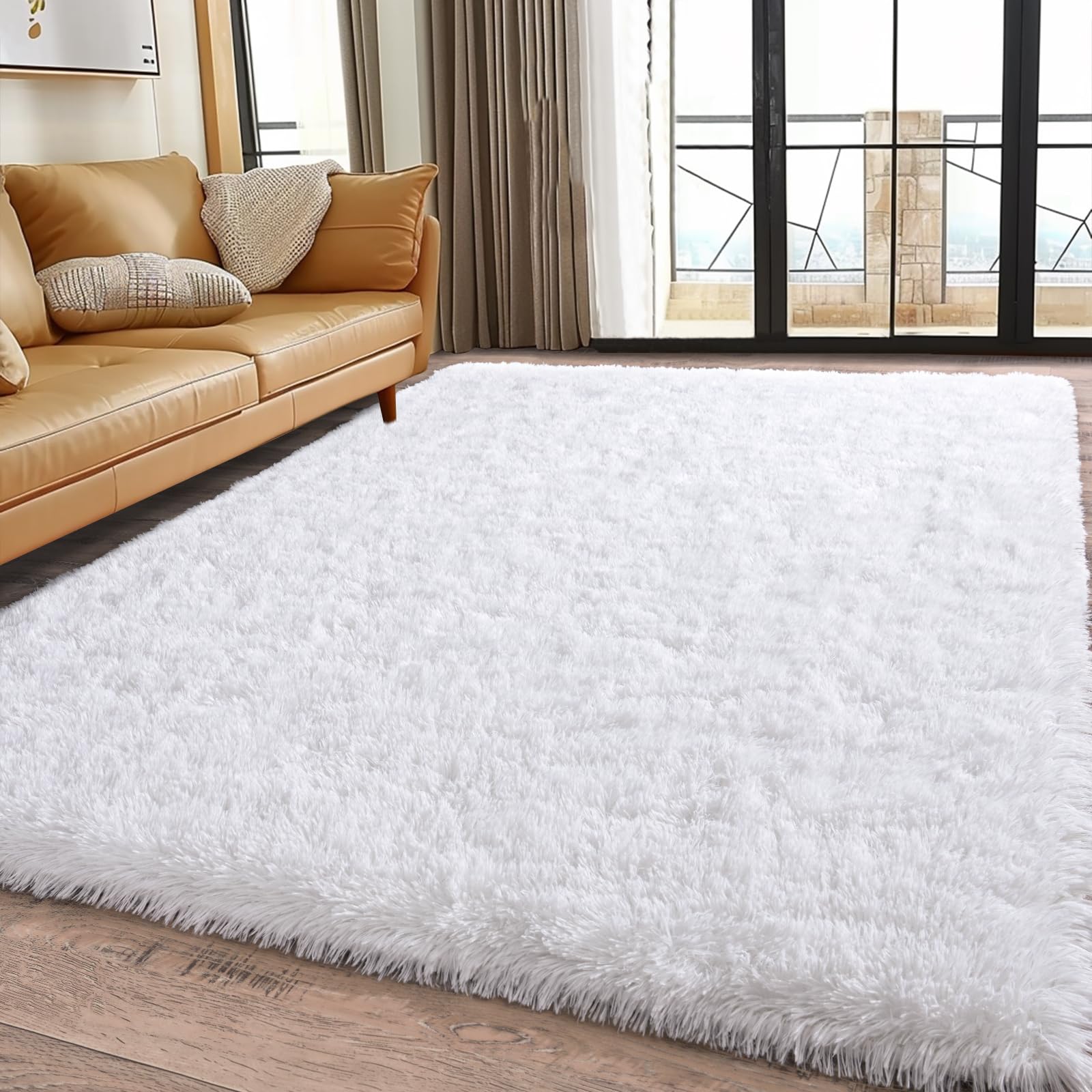 Fluffy Rugs for Living Room Bedroom, 5x7 Feet Abstract Blue Shag Area Rugs, Non-Slip Indoor Modern Fuzzy Plush Floor Carpet for Dorm Nursery Kids Room Decor, Soft Shaggy Throw Rug