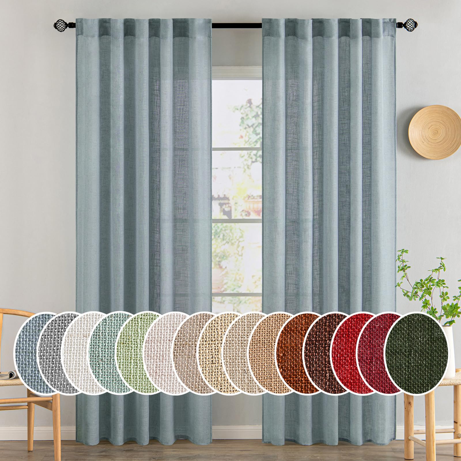 MIULEE Taupe Linen Curtains 84 Inch Length for Bedroom Living Room, Soft Thick Linen Textured Window Drapes Semi Sheer Light Filtering Back Tab Rod Pocket Burlap Look Farmhouse Country Decor, 2 Panels