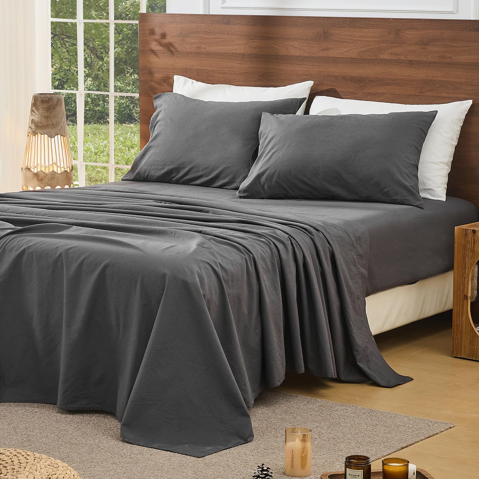 Bedlifes 100% French Linen Sheets Queen Size 18-24”Extra Deep Pocket 4-Piece Set Breathable & Moisture-Wicking,Soft & Durable Sheets for Thick Mattresses(Linen)