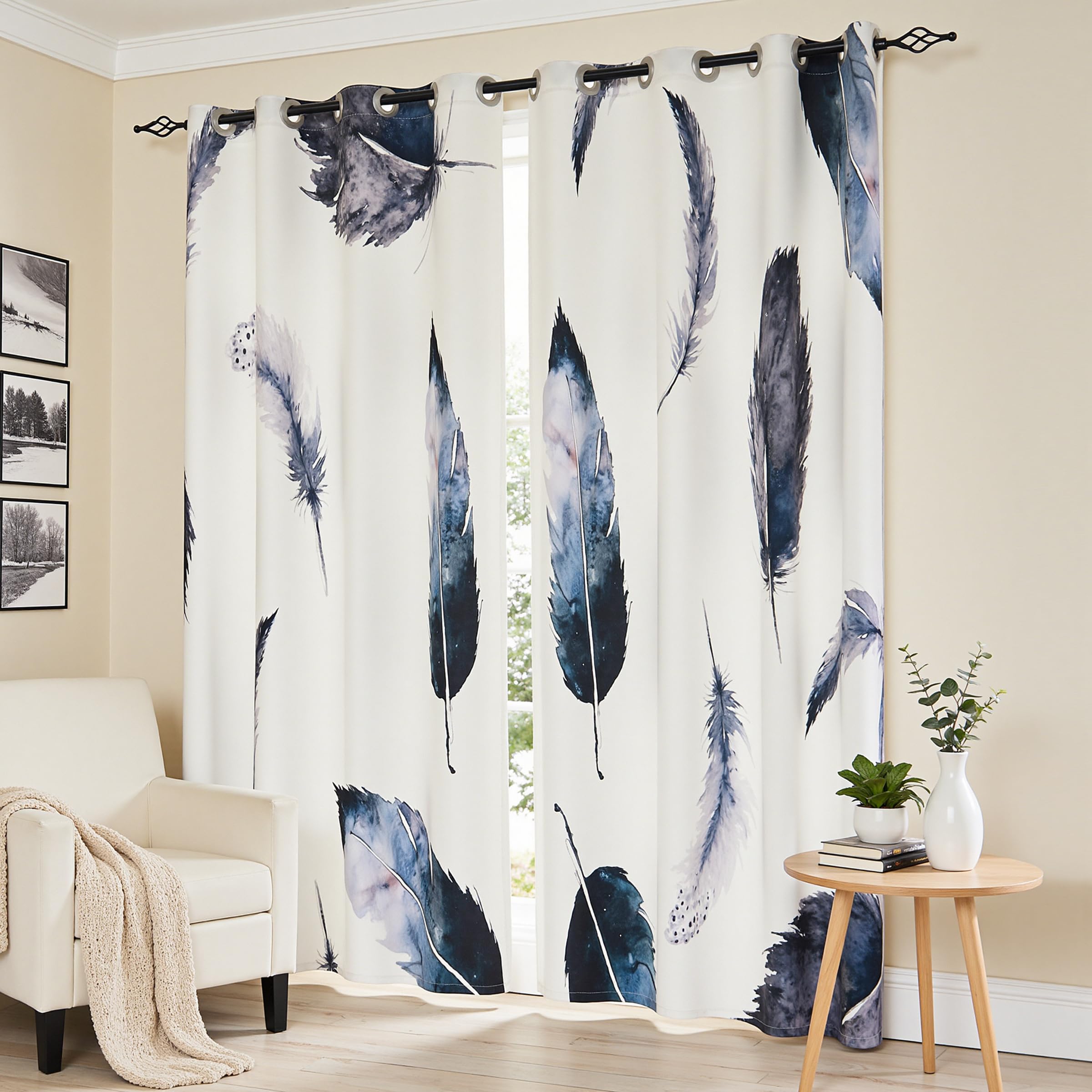 SUBRTEX Light Flitering Curtains 52Wx84L, Room Darkening Vibrant Floral Drapes, 50% Blackout, Semi Sheer Boho Farmhouse Curtains for Living Room, Brown