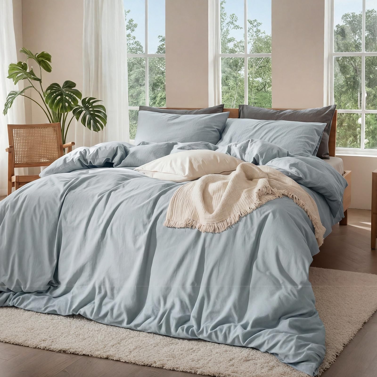 100% Pure Linen Blend Sheets Set, Natural Flax Beddings Soft, Breathable and Durable for Hot Sleepers,Comfortable for All Seasons,Anti-Tear Linen Bed Sheets,18 Inch Deep Pocket - 4 Piece