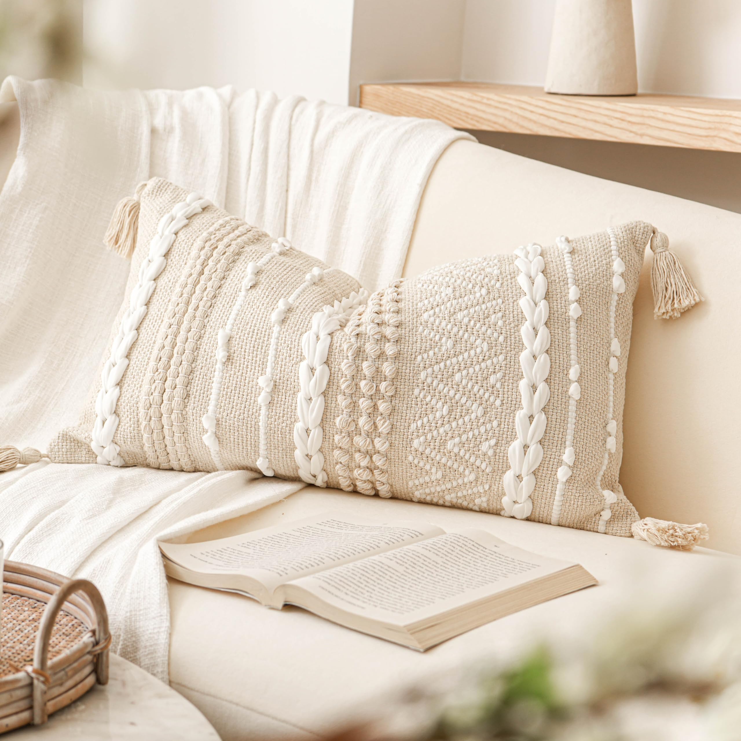 BlissBlush Gray Decorative Throw Pillow Cover 20X20, Boho Accent Pillow for Couch, Square Modern Farmhouse Pillowcase for Living Room Couch Sofa Cushion Home Décor (Pack of 1)