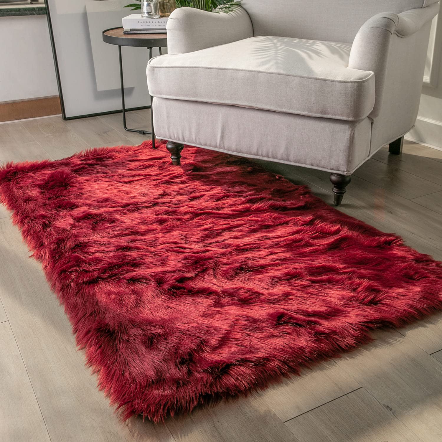 4×4ft White Fluffy Faux Fur Rug, Washable Shag Area Rug for Home Decor