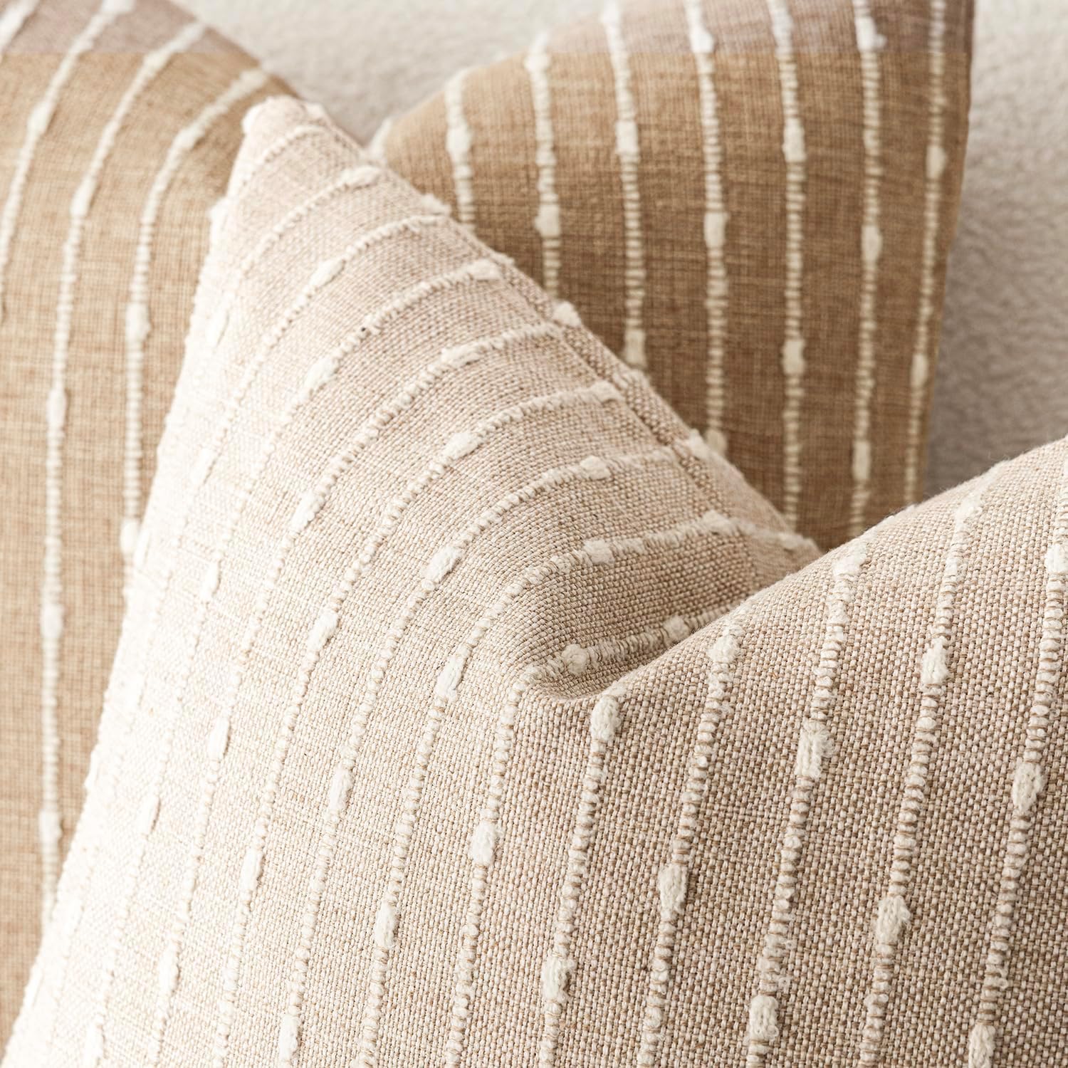 Foindtower Pack of 2 Decorative Jacquard Boucle Throw Pillow Covers Accent Textured Striped Pillowcases Soft Boho Modern Cushion for Couch Sofa Bedroom Living Room Home Decor 22x22 Inch Natural Beige