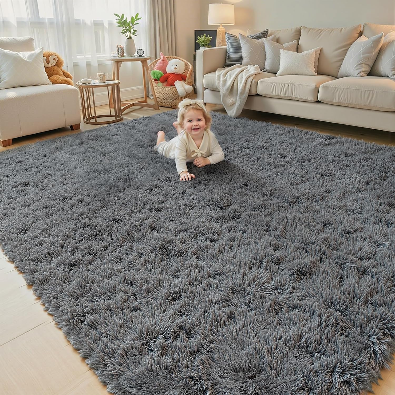 8x10 Area Rugs for Living Room Bedroom Fluffy, Large Area Rug Shag Shaggy Carpet Soft Plush Furry Bedside Rug, Area Rugs for Home Decor(8 x 10, Dark Blue Tie-Dyed)