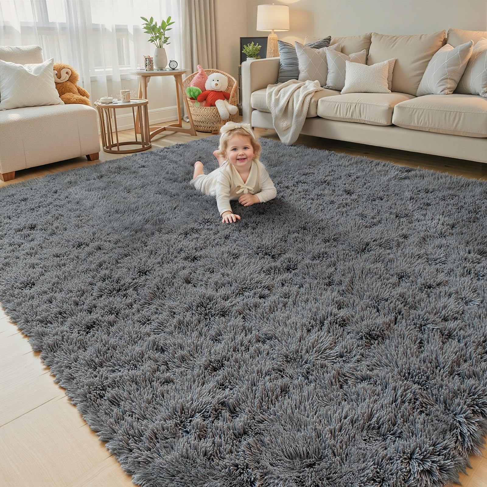 8x10 Area Rugs for Living Room Bedroom Fluffy, Large Area Rug Shag Shaggy Carpet Soft Plush Furry Bedside Rug, Area Rugs for Home Decor(8 x 10, Dark Blue Tie-Dyed)