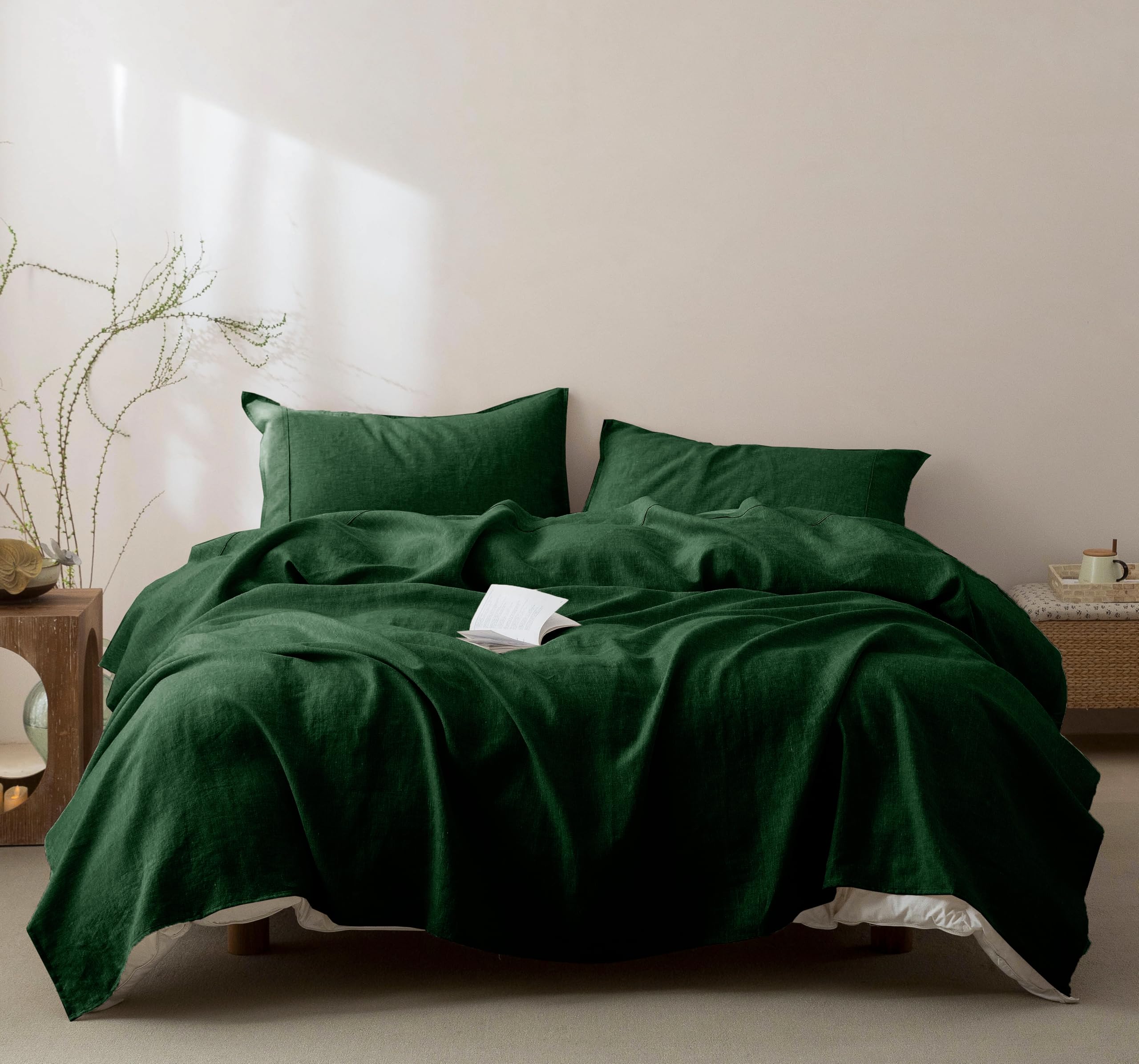 Talasily 100% French Pure Linen Sheets Set Queen Size,Oeko-TEX Certified Bedding, All-Season Breathable for Hot Sleepers,16 Inch Deep Pocket Machine Washable 4-Piece (Natural Linen)