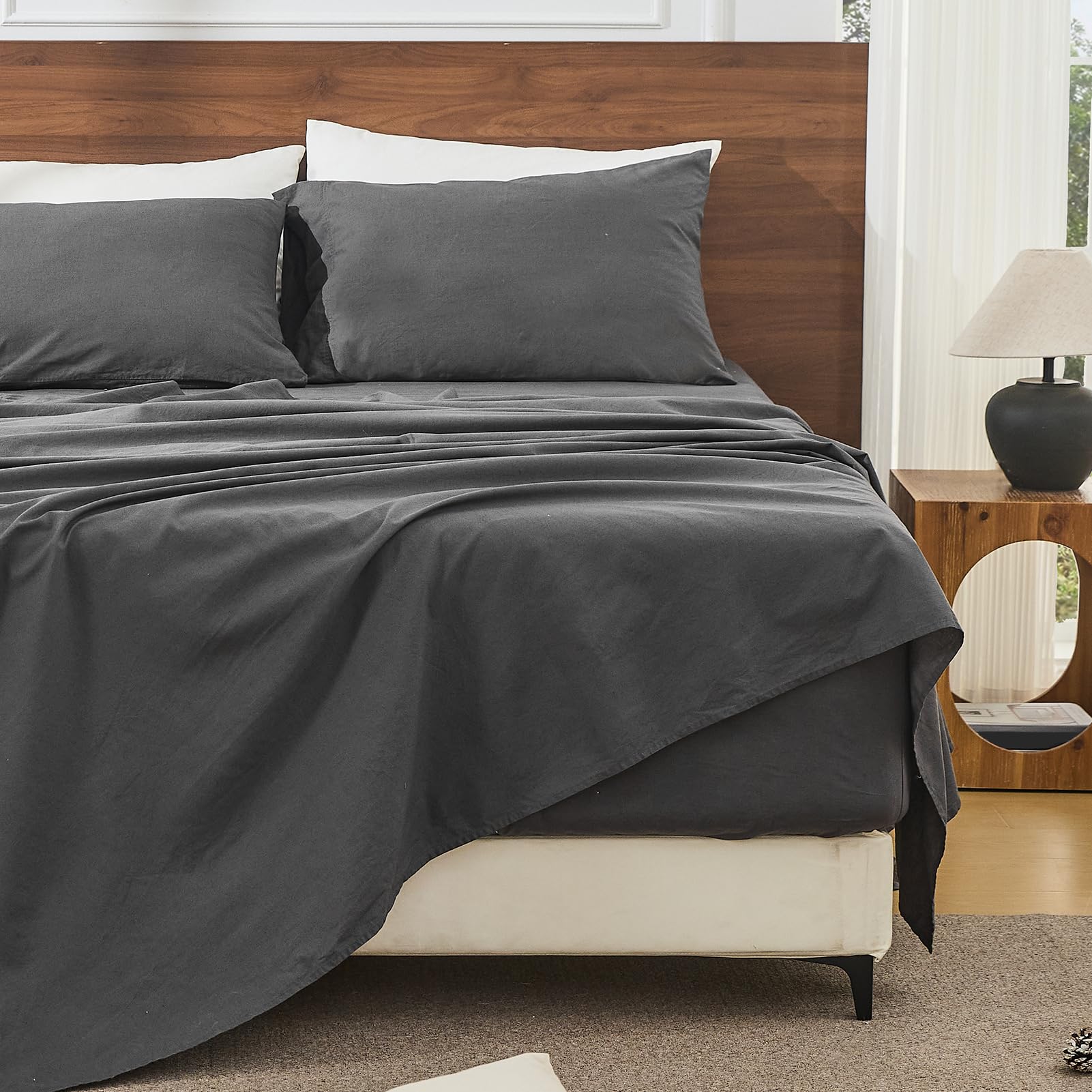 Bedlifes 100% French Linen Sheets Queen Size 18-24”Extra Deep Pocket 4-Piece Set Breathable & Moisture-Wicking,Soft & Durable Sheets for Thick Mattresses(Linen)