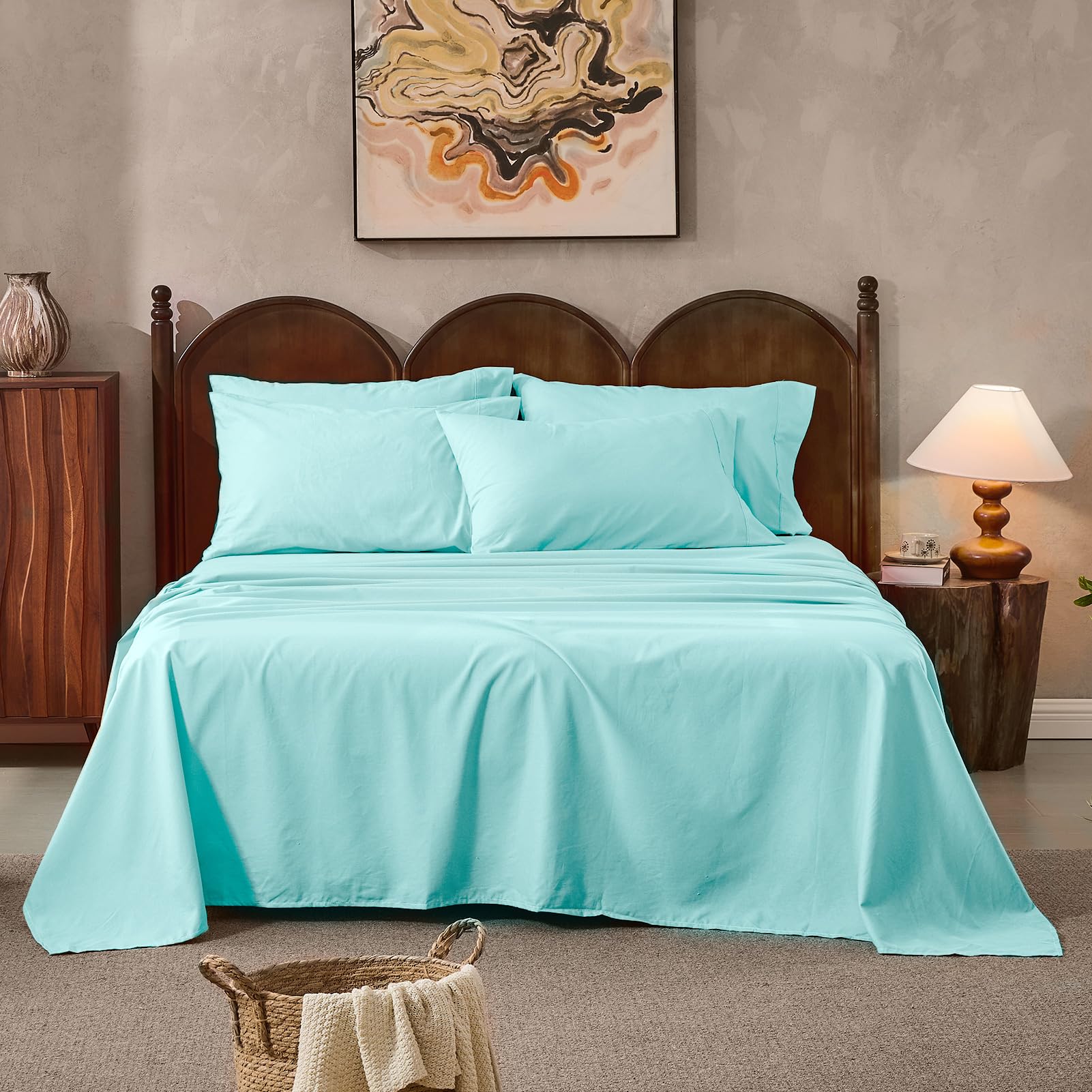 King 100% Linen 4-Piece Sheet Set, Breathable All-Season Bedding