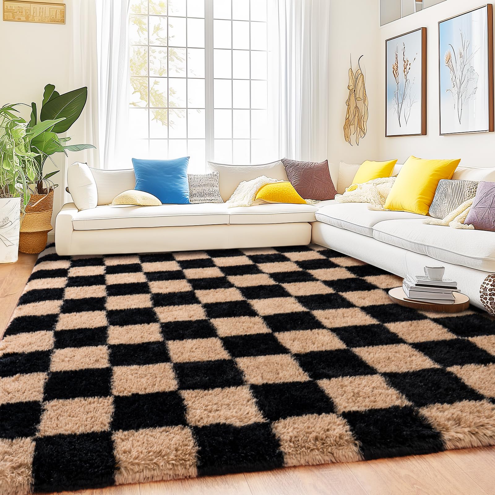 8x10 Area Rugs for Living Room, Large Ultra Fluffy Fuzzy Shag Rug for Bedroom, Modern Plush Soft High Pile Upgrade Non-Slip Carpet for Kids Girls and Boys Room Decor, Tie-Dyed Blue Grey