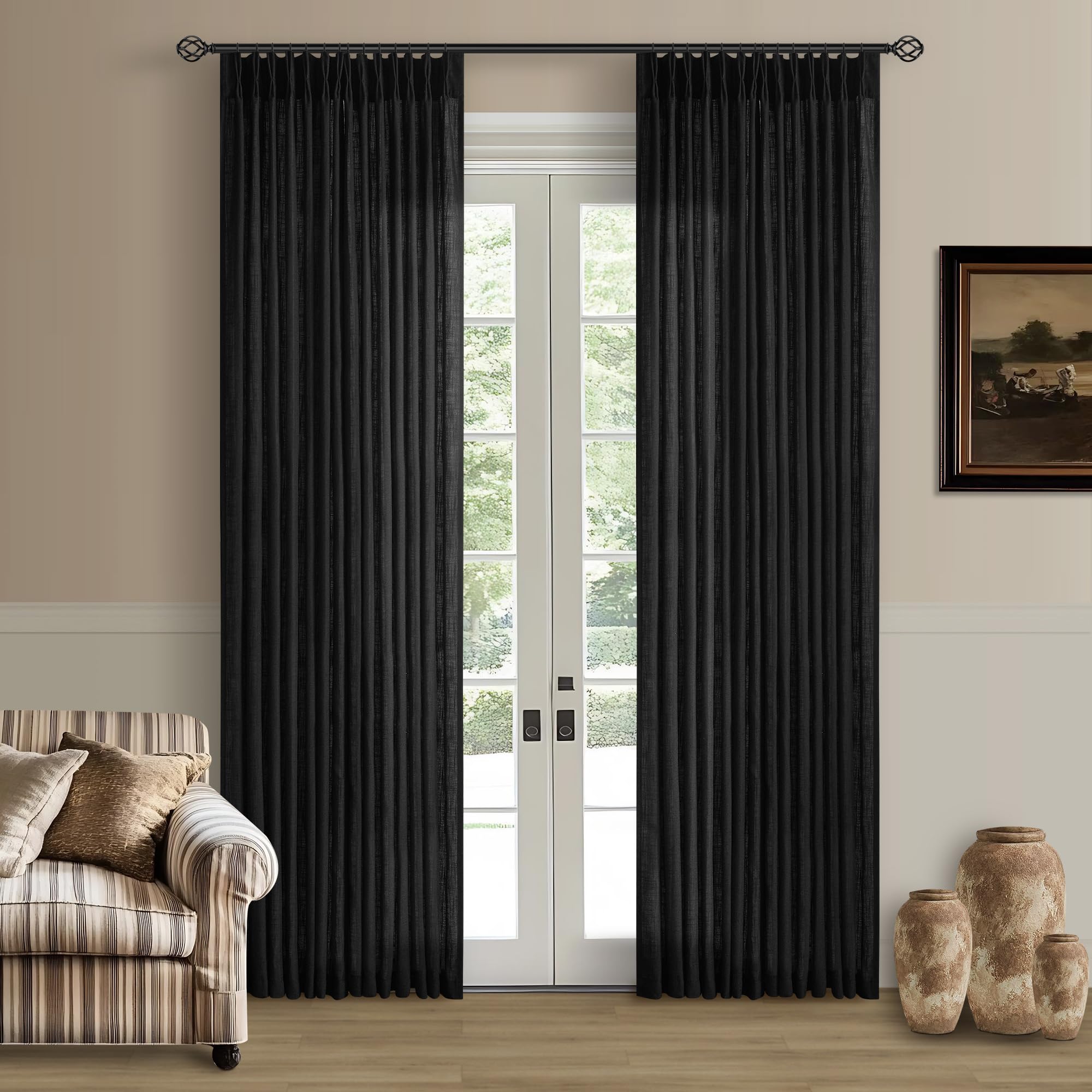 Dutch Cocoa Pinch Pleated Linen Curtains 84 Inches Long 60 Inch Width Linen Blend Light Filtering Window Curtains 84 Inch for Living Room Bedroom Patio Pinch Pleat Drapes Hooks Rings 1 Panel 60Wx84L