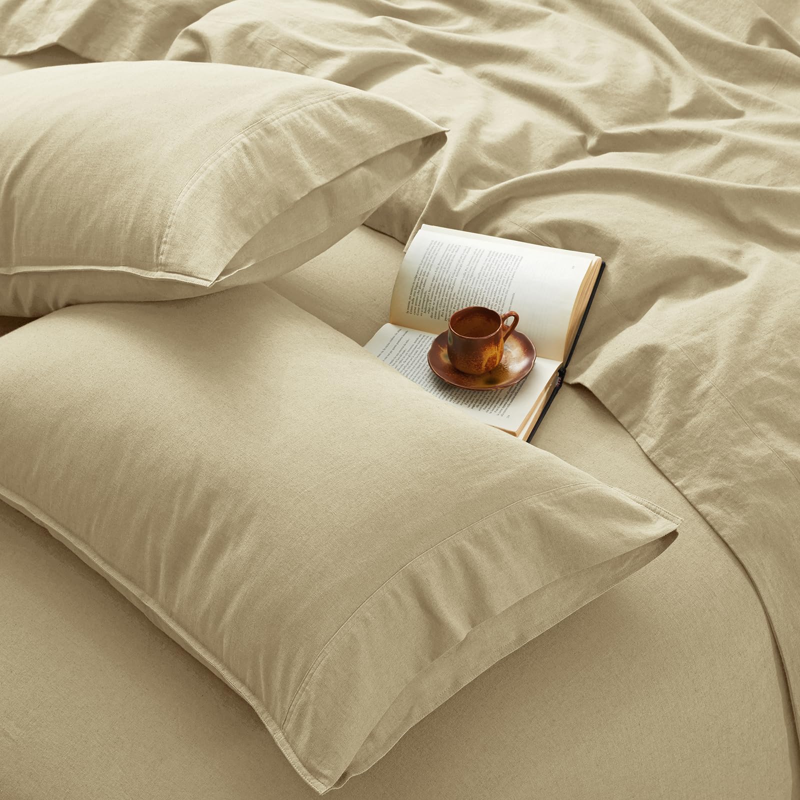 4Pcs Organic Linen Sheets King Size, 100% French Linen from Normandy, Tear-Resistant Natural Linen King Sheet Set with 16 Inch Deep Pocket, 1 Flat Sheet, 1 Fitted Sheet, 2 Pillowcases
