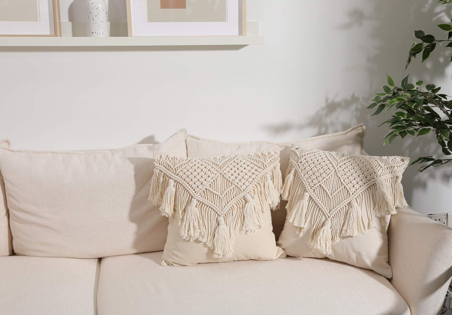 Cushion Covers Macrame Cushion Cover Woven Boho Cushion Cover for Bed Sofa Couch Bench Car Home Decor Comfortable Square with Tassels Set of 2 Decorative Pillow Covers