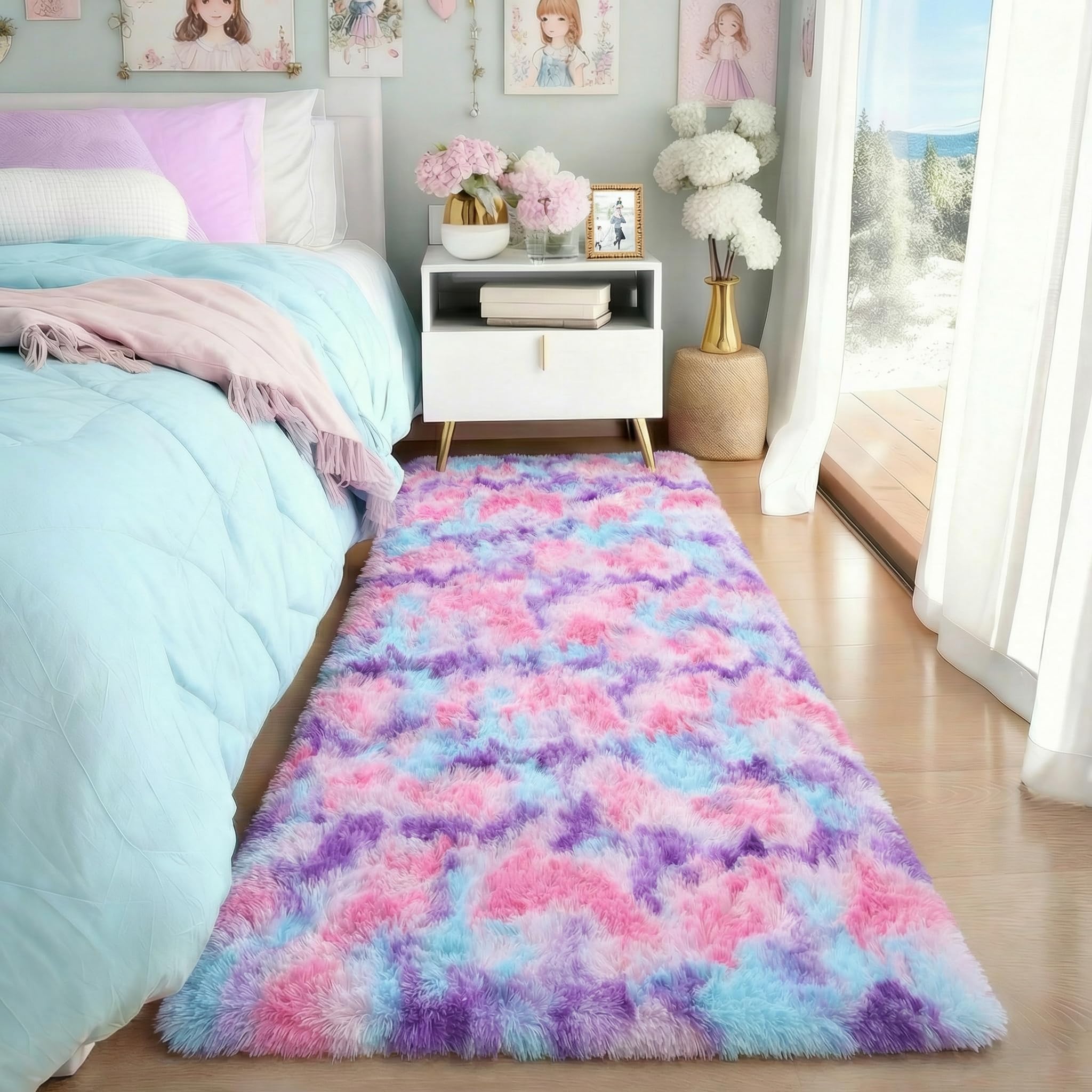 PAGISOFE Abstract Soft Shaggy Rugs for Living Room 5x8 Ft,Tie-Dyed Grey Fluffy Rugs for Kids Room Furry Carpets for Bedroom Room Decor Aesthetic Large Shag Carpet for Boys Girls Dorm Nursery