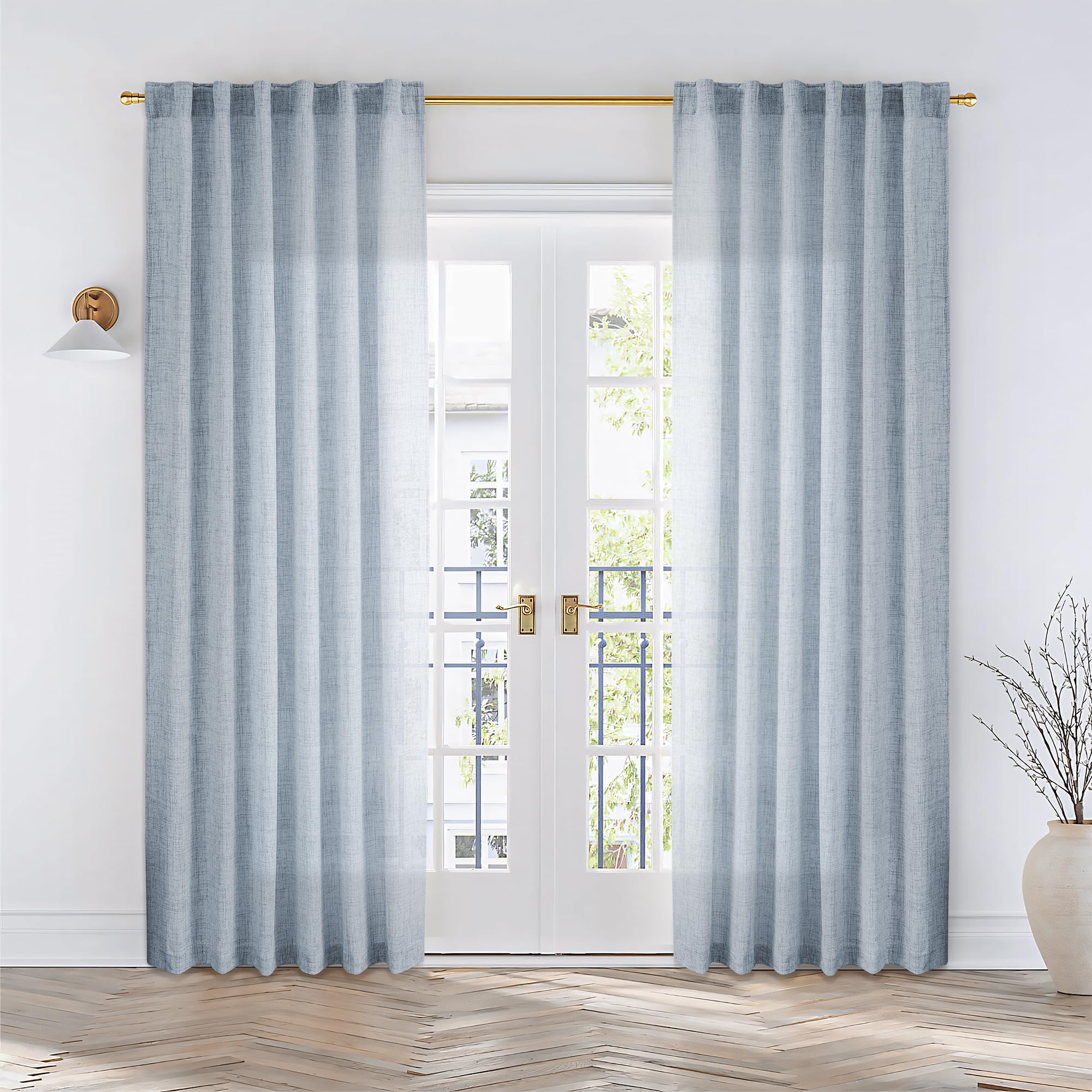 Natural Linen Back Tab Curtains 92 inch Long 2 Panels Set for Living Room Semi Sheer Light Filtering Window Drape Neutral Country Farmhouse Boho Curtains for Bedroom Cream Beige