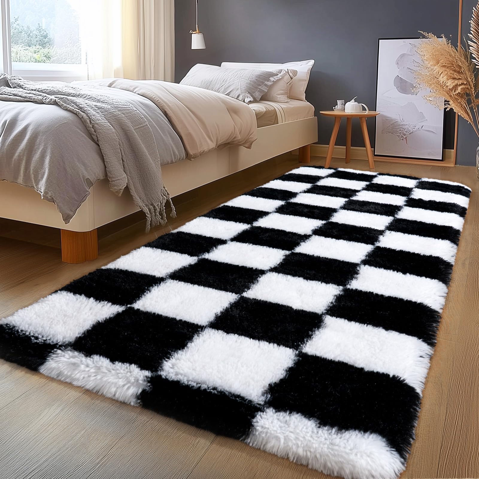 Shaggy Area Rugs, Fuzzy Rugs for Living Room, Soft Nursery Area Rug for Girls, Tie Dye Black Gray Plush Area Rugs Non Slip, Fluffy Rug Carpet 8x10ft